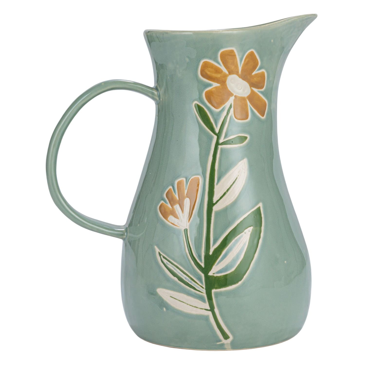 10&#x22; Hand-Painted Wax Relief Pattern Stoneware Pitcher