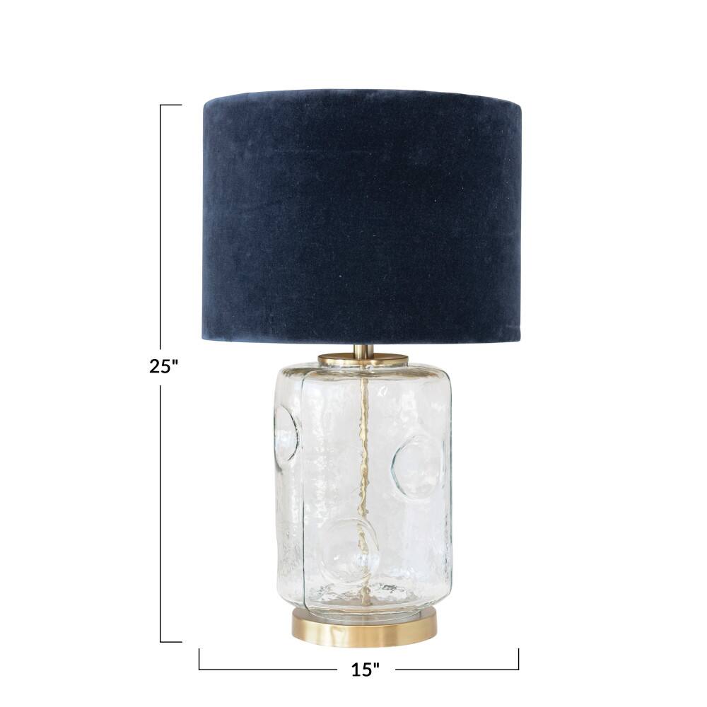 Hello Honey&#xAE; 25&#x22; Clear and Navy Embossed Blown Glass Table Lamp with Velvet Shade