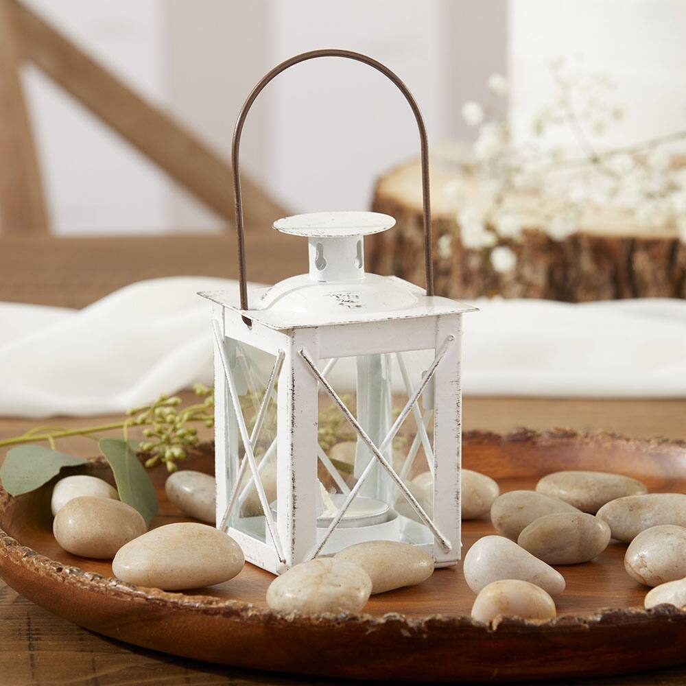 Kate Aspen® Luminous Distressed White Lantern Tea Light Holder, 4ct.