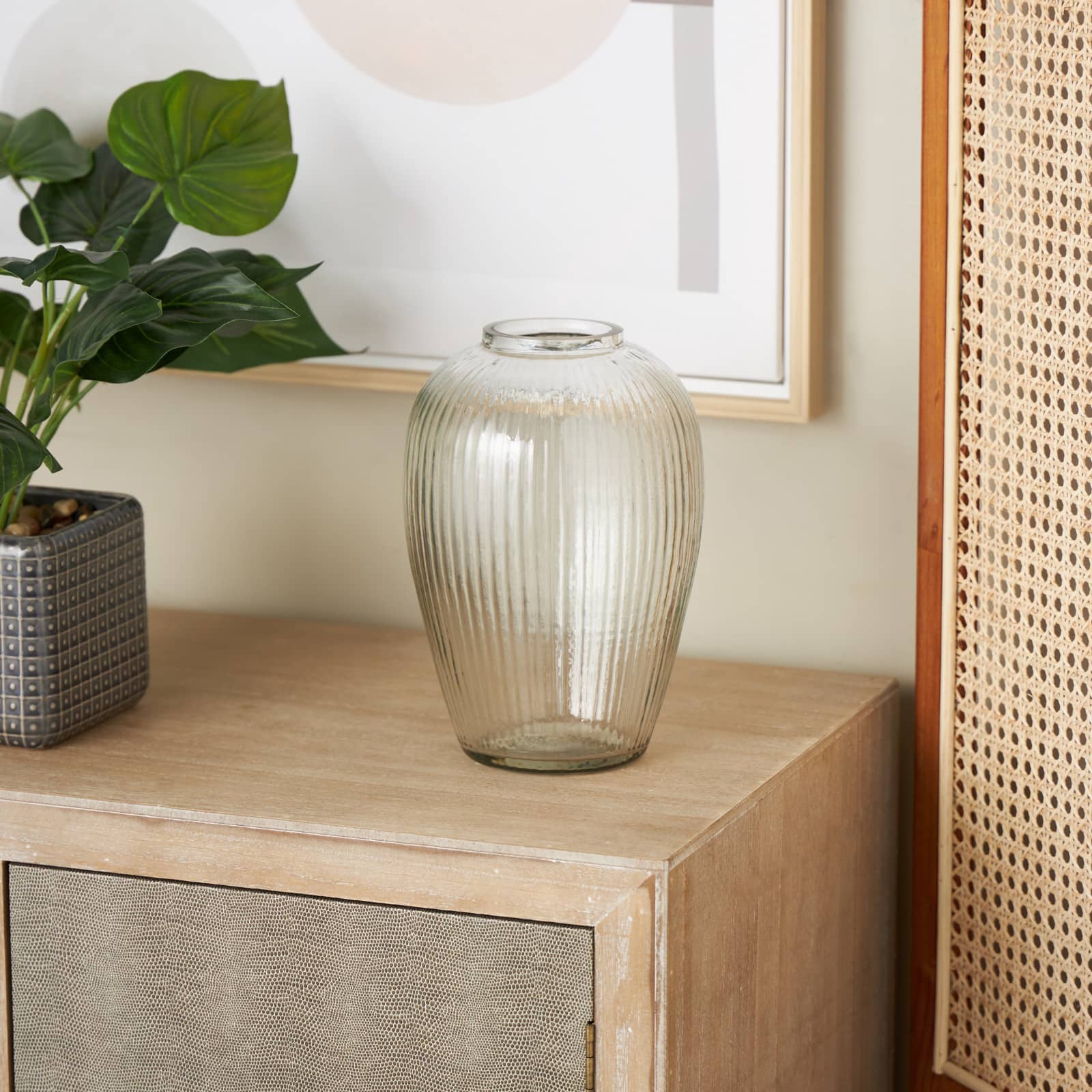 9.5" Clear Glass Ribbed Fluted Decorative Vase