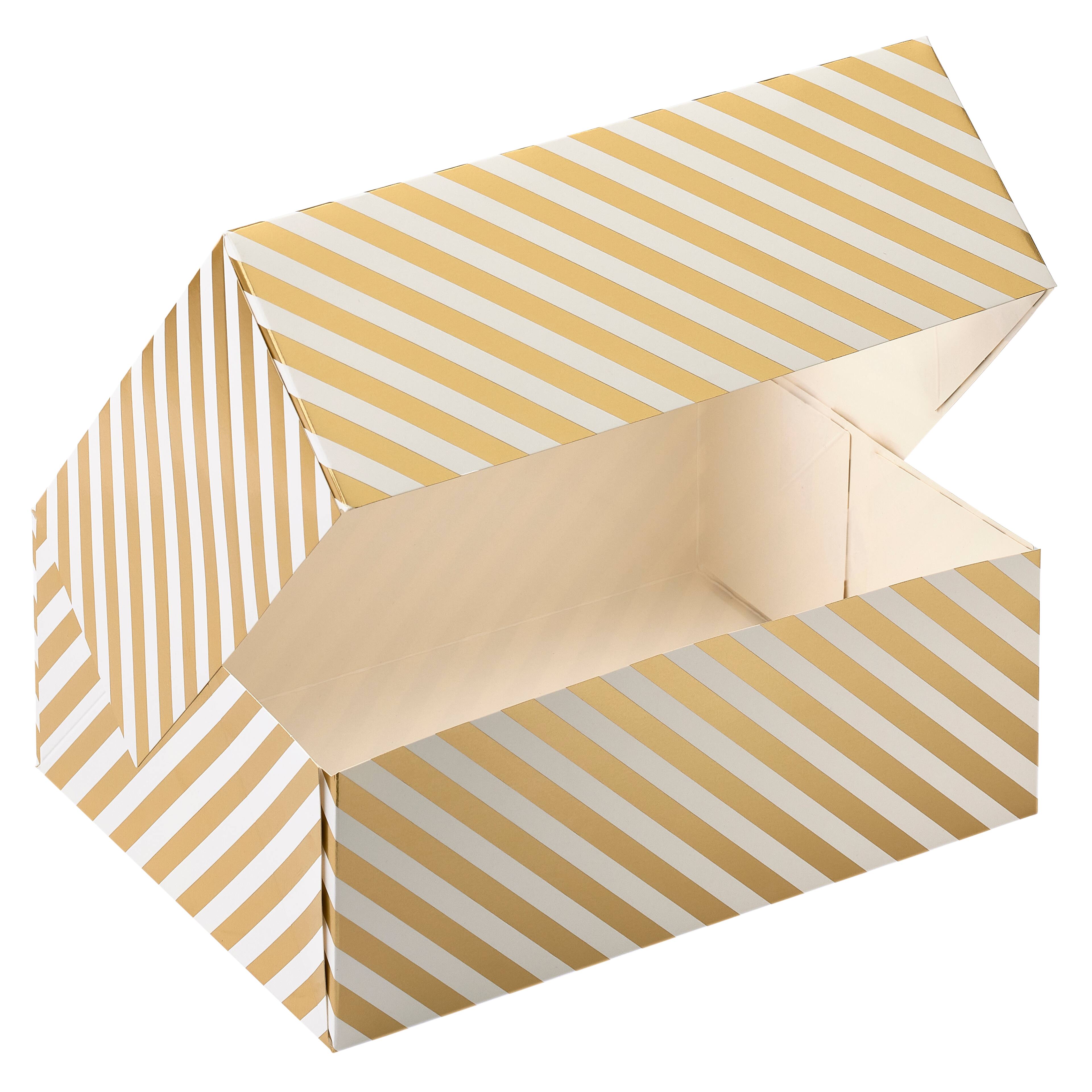 6 Packs: 3 ct. (18 total) Gold & White Striped Treat Boxes by Celebrate It®