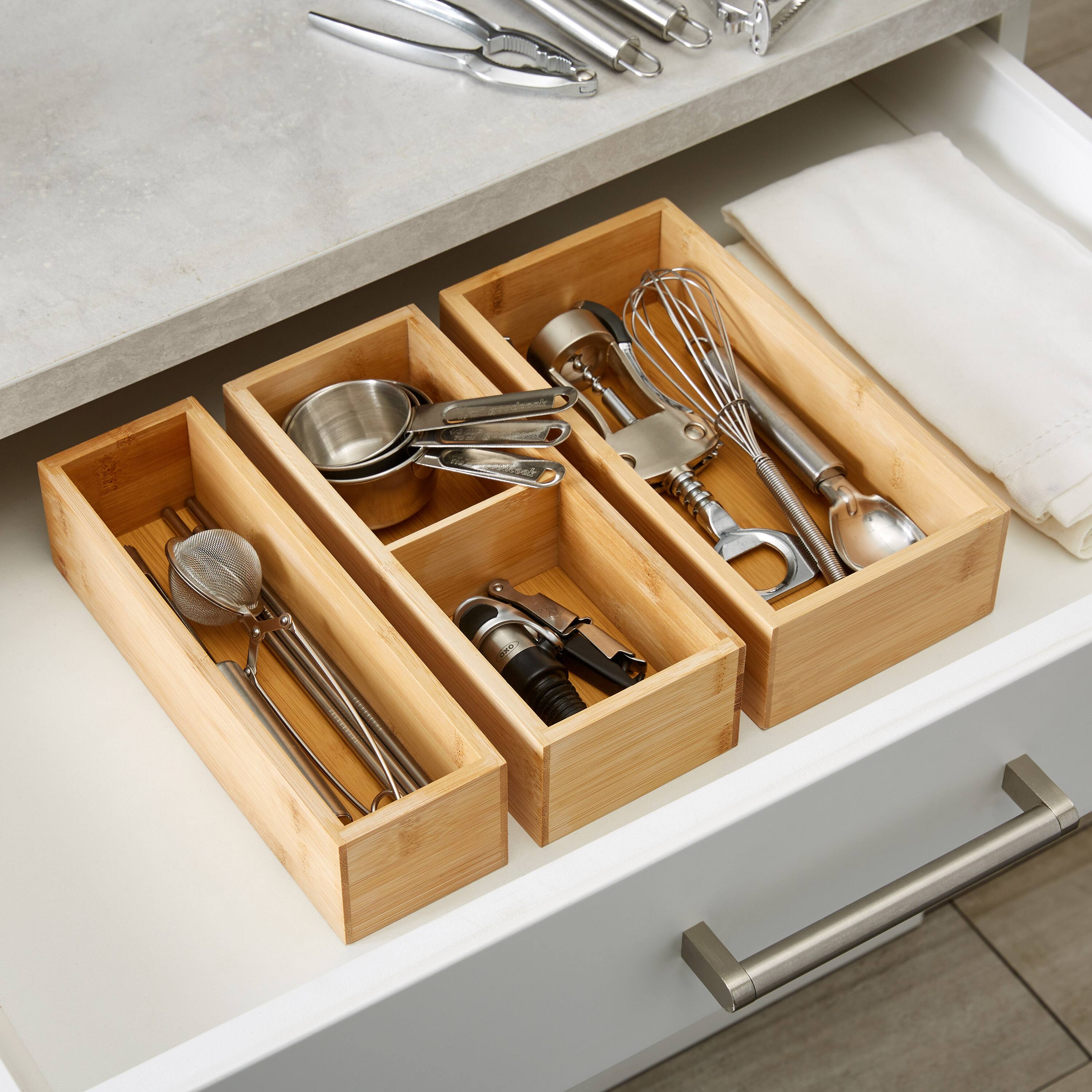 Kitchen Details 4-Compartment Bamboo Drawer Organizer Set