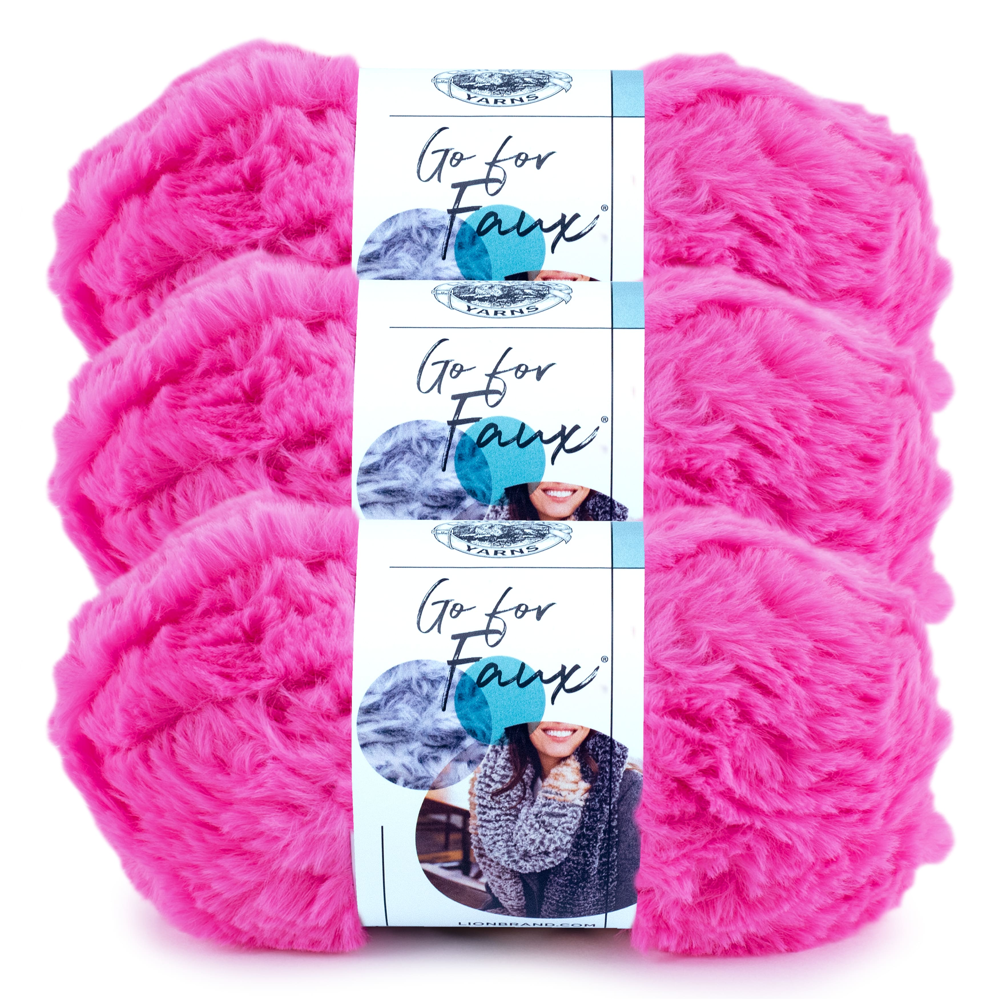 3 Pack) Lion Brand Yarn Go for Faux Bulky Yarn, Pink Poodle : :  Home
