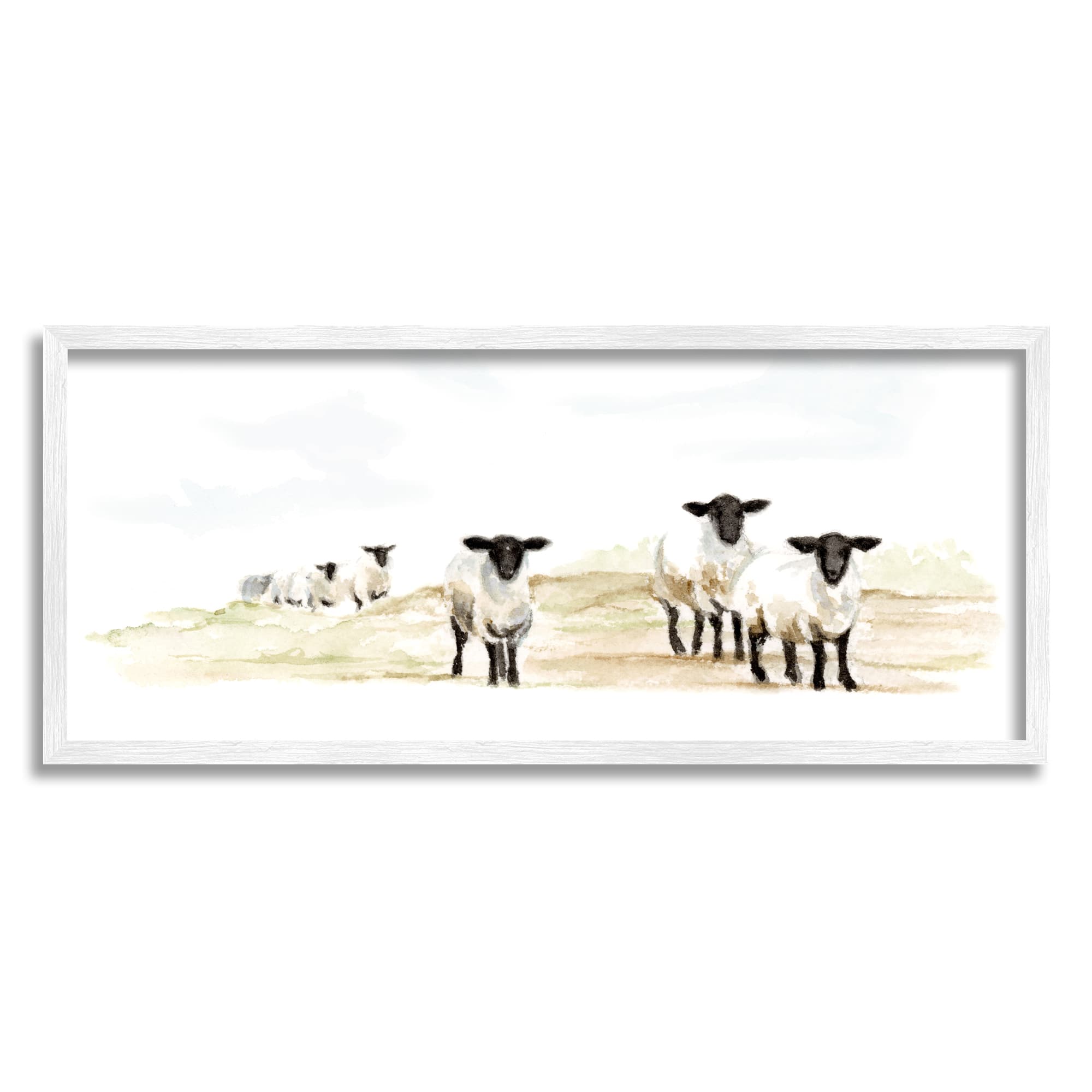 Stupell Industries Sheep Farm Flock Children&#x27;s Nursery Watercolor Painting Framed Wall Art