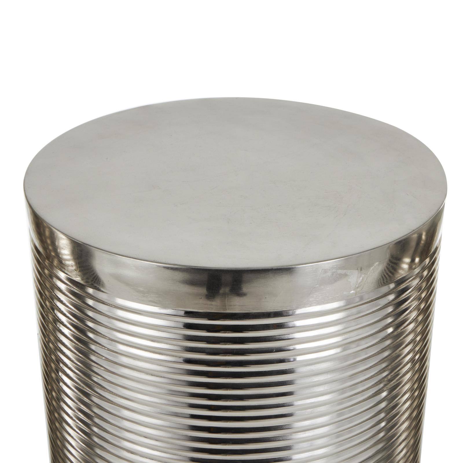 Silver Metal Ribbed Drum Accent Table Set