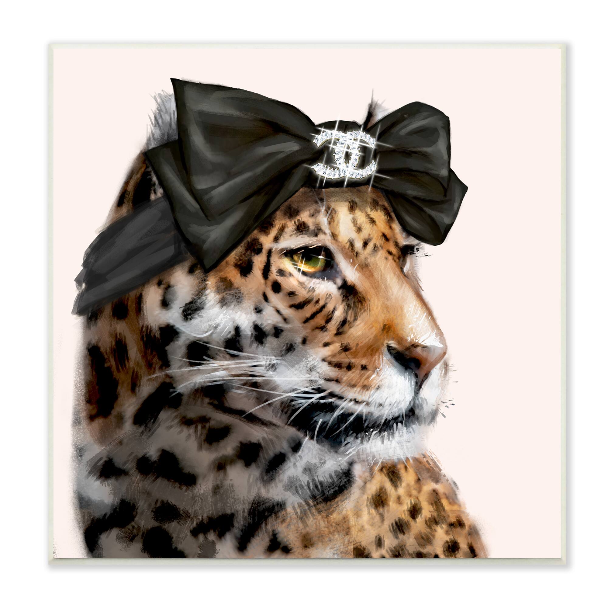 Stupell Industries Fashion Leopard Chic Animal Black Bow Glam,12" x 12"