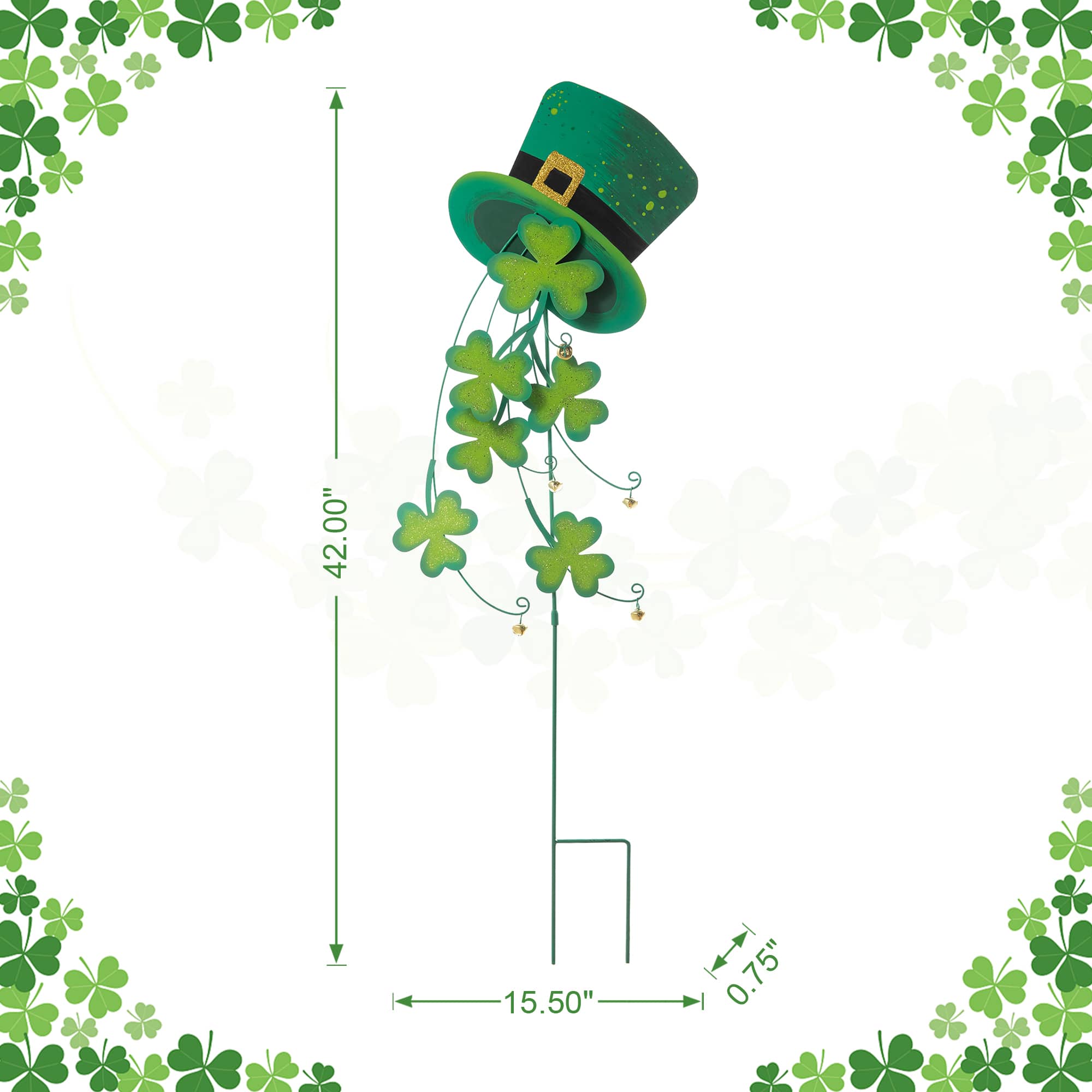 Glitzhome® 42" St. Patrick's Metal Leprechaun Hat Shamrocks Yard Stake
