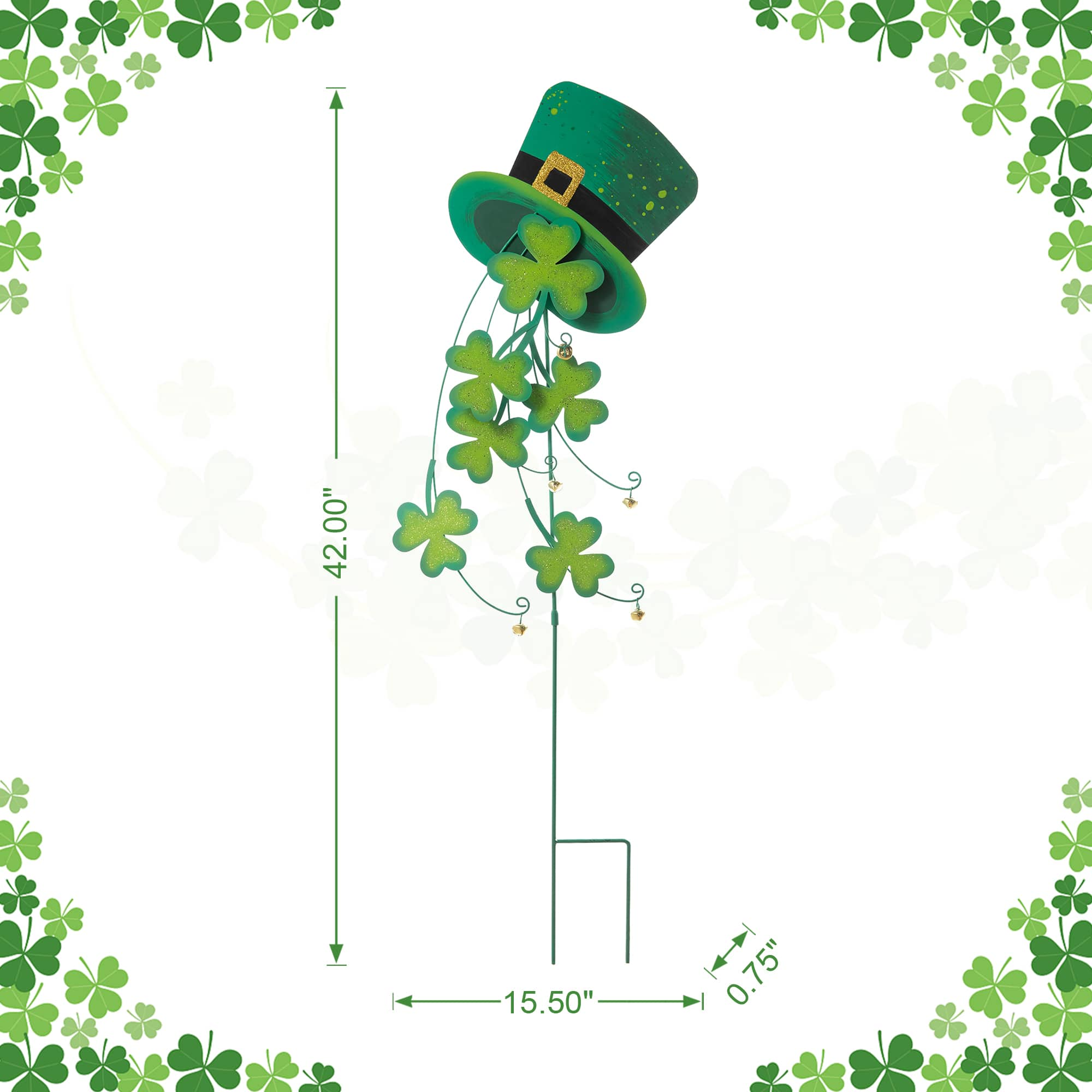 Glitzhome&#xAE; 42&#x22; St. Patrick&#x27;s Metal Leprechaun Hat Shamrocks Yard Stake