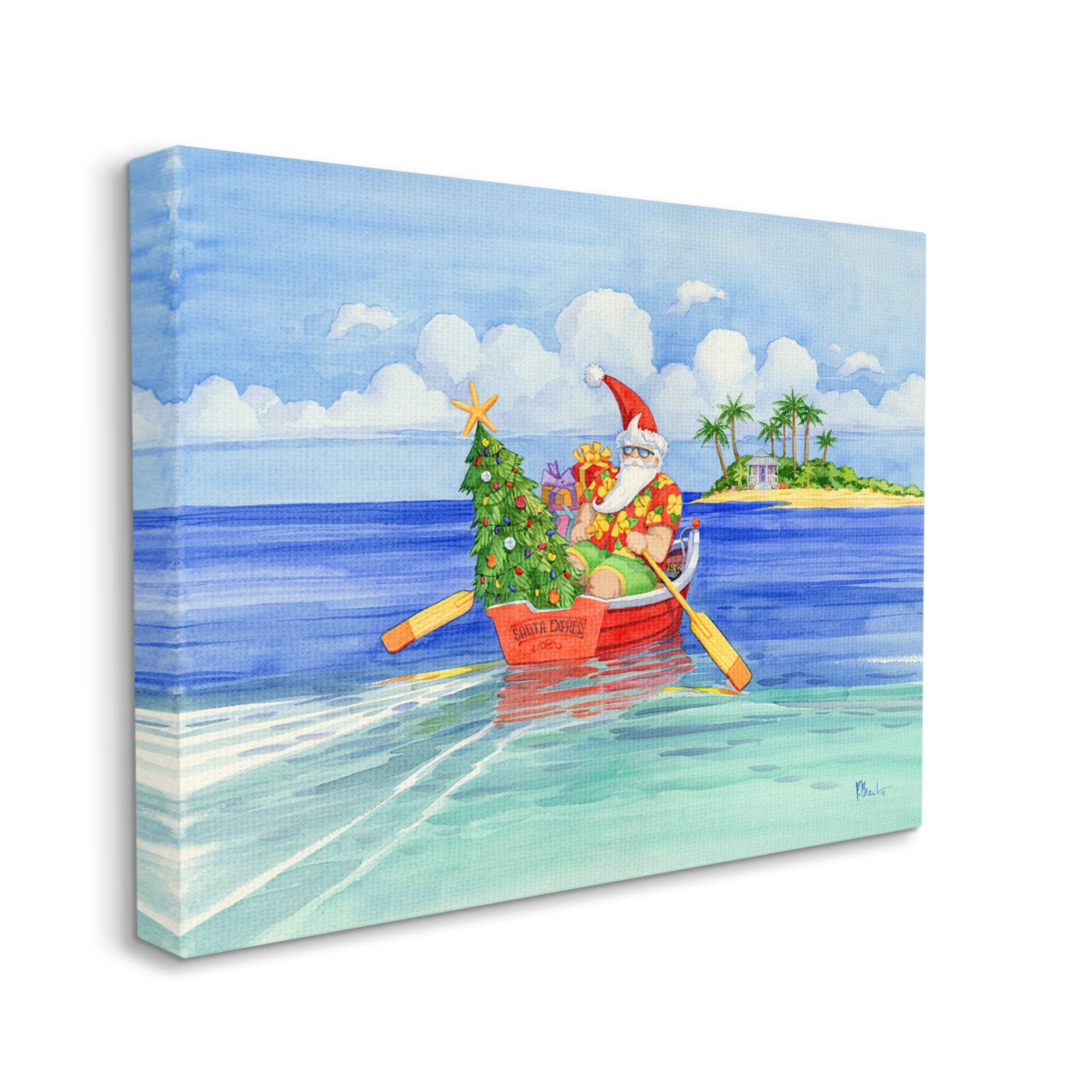 Stupell Industries Santa's Delivery Tropical Christmas Boat Canvas Wall Art