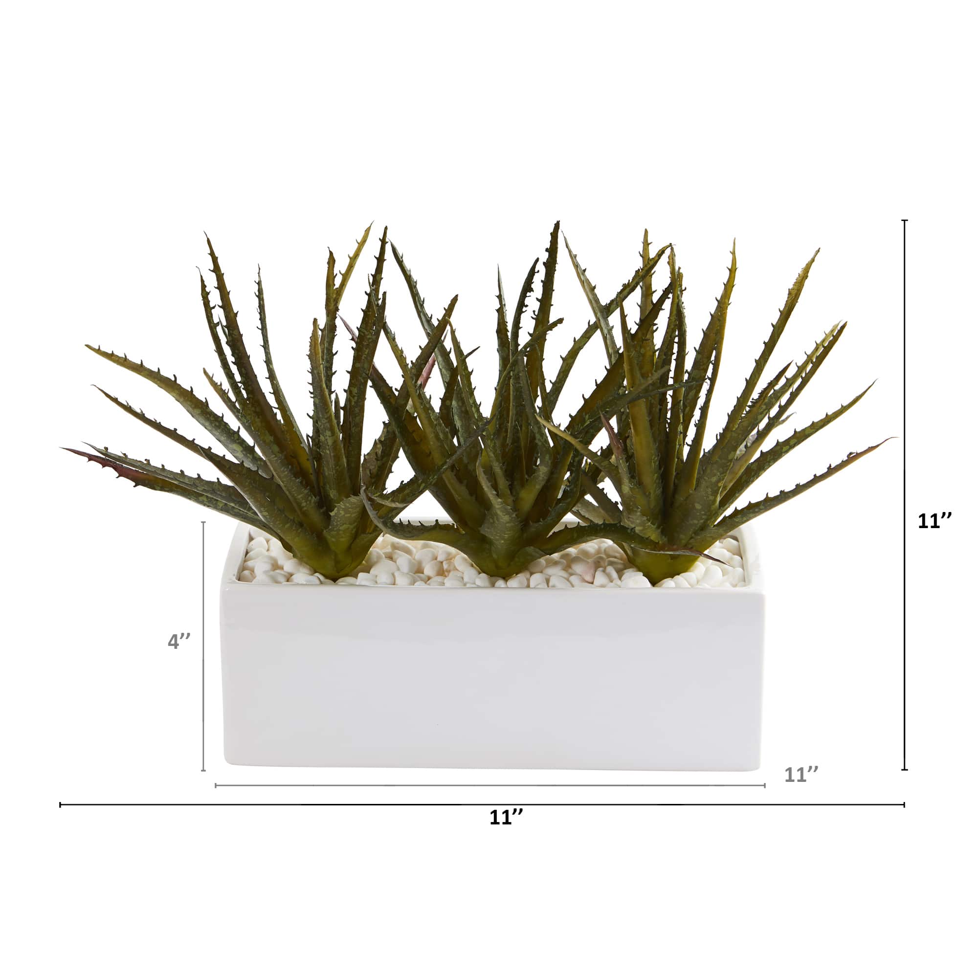 11" Triple Aloe Succulent Artificial Plant in White Planter