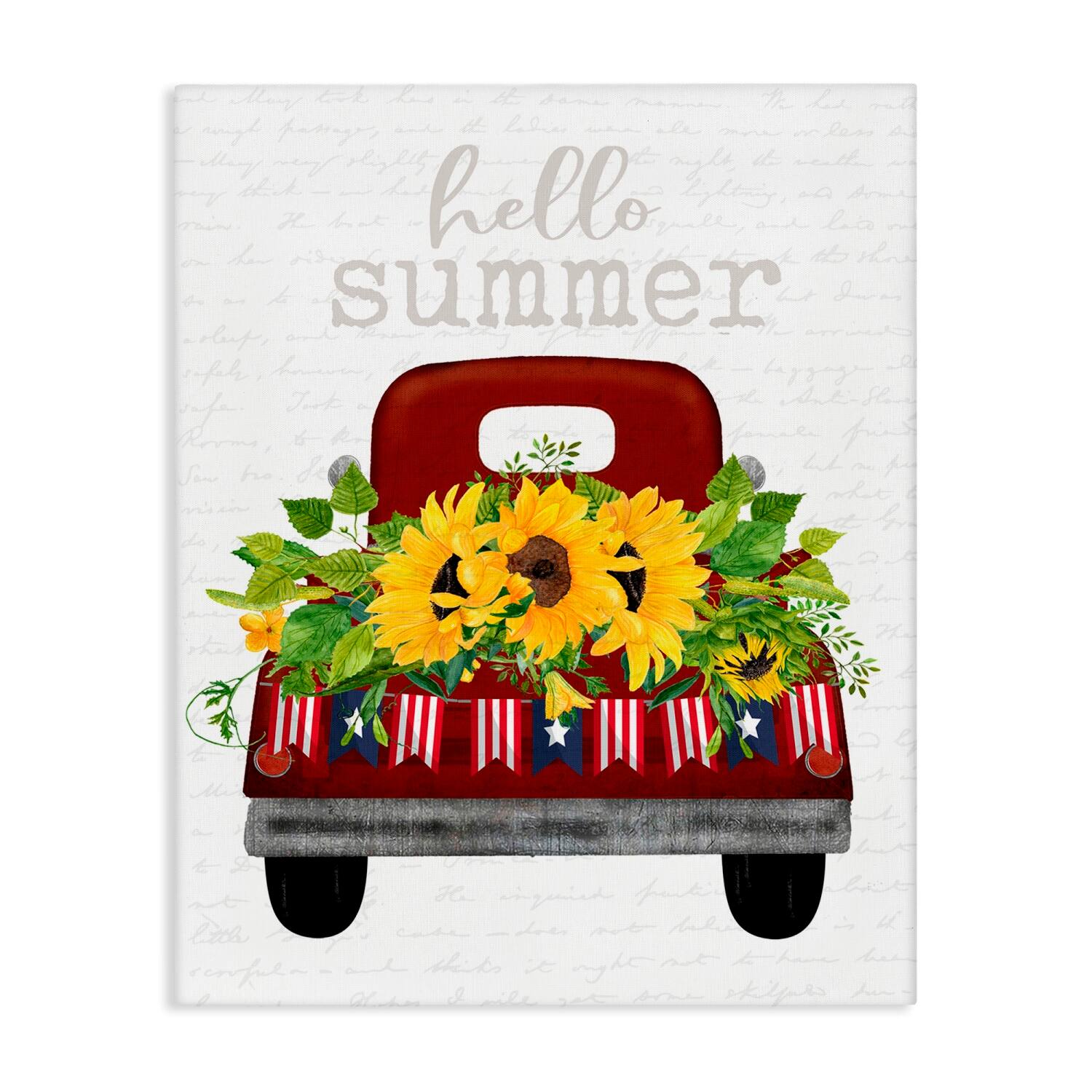 Stupell Industries Hello Summer Quote Sunflower Flower Patriotic Truck Canvas Wall Art