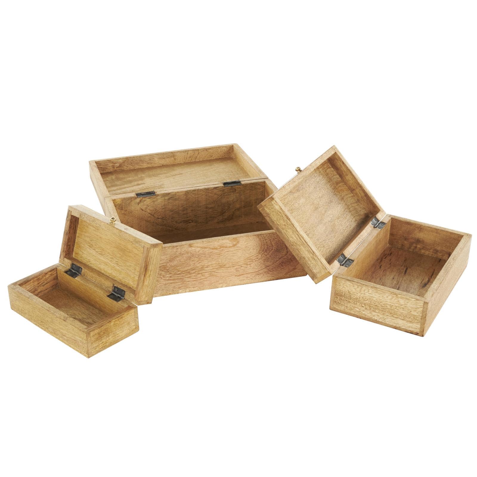 Brown & Gold Mango Wood Scroll Storage Box Set