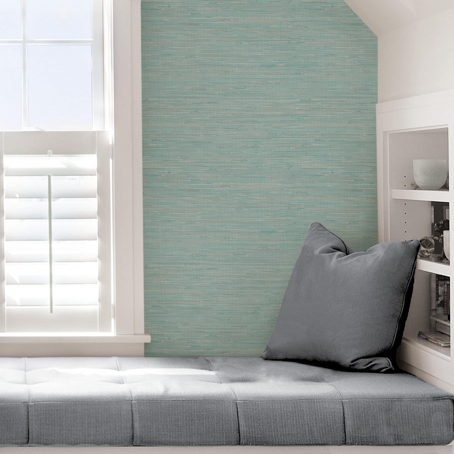 NuWallpaper Teal Tibetan Grasscloth Peel & Stick Wallpaper