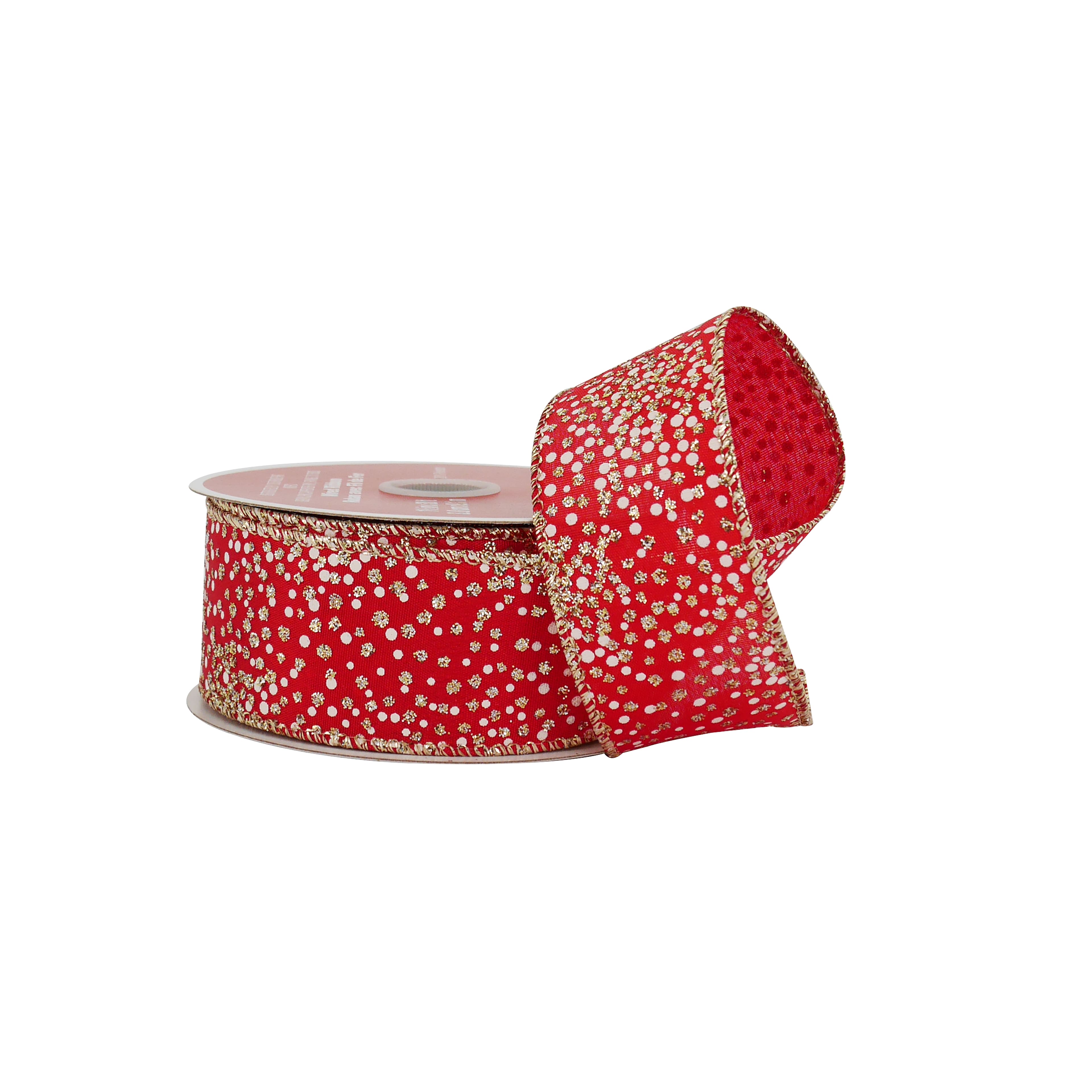 1.5&#x22; x 30ft. Red &#x26; Gold Dots Wired Ribbon by Celebrate It&#xAE;