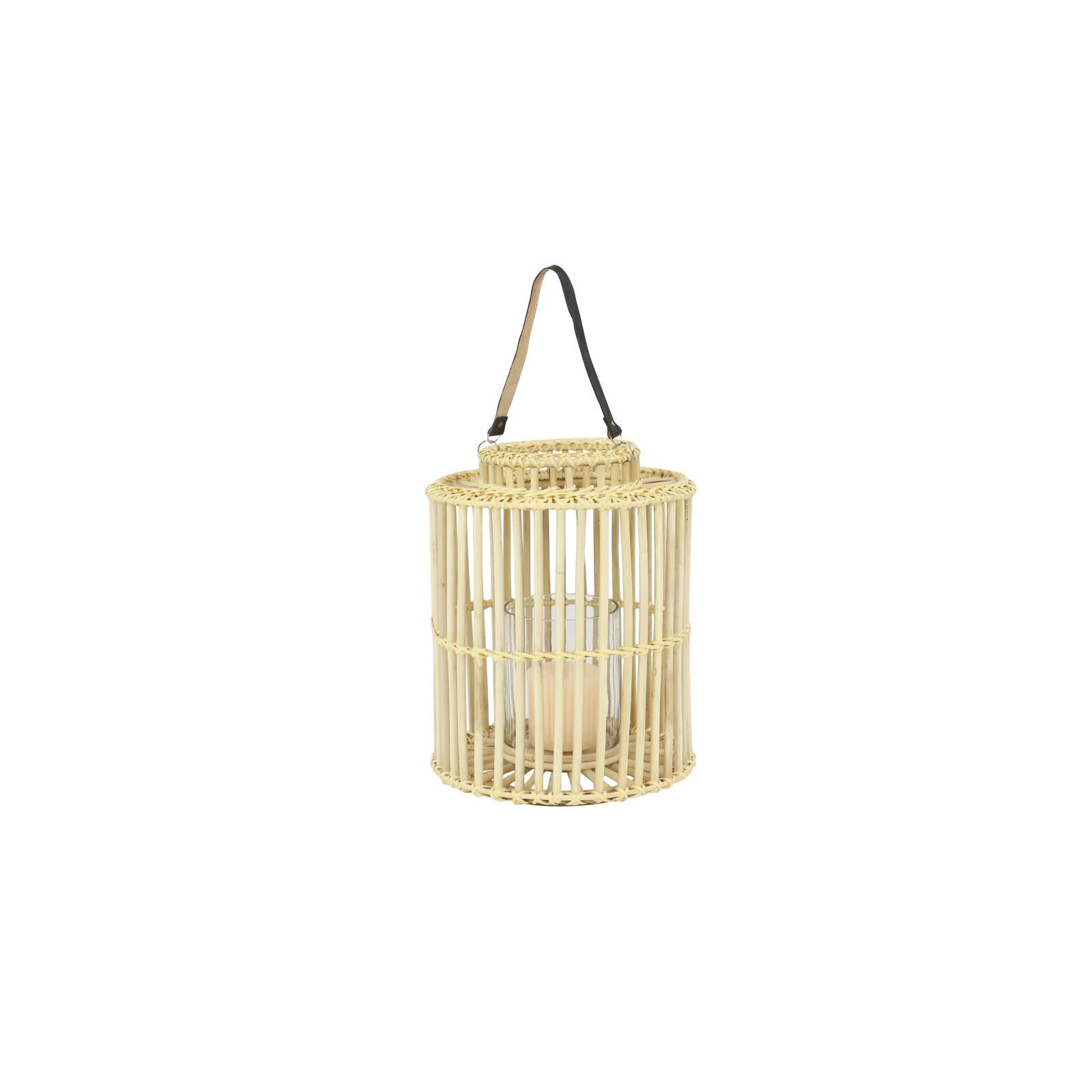 Light Brown Rattan Coastal Candle Holder Lantern, 18" x 14" x 14"