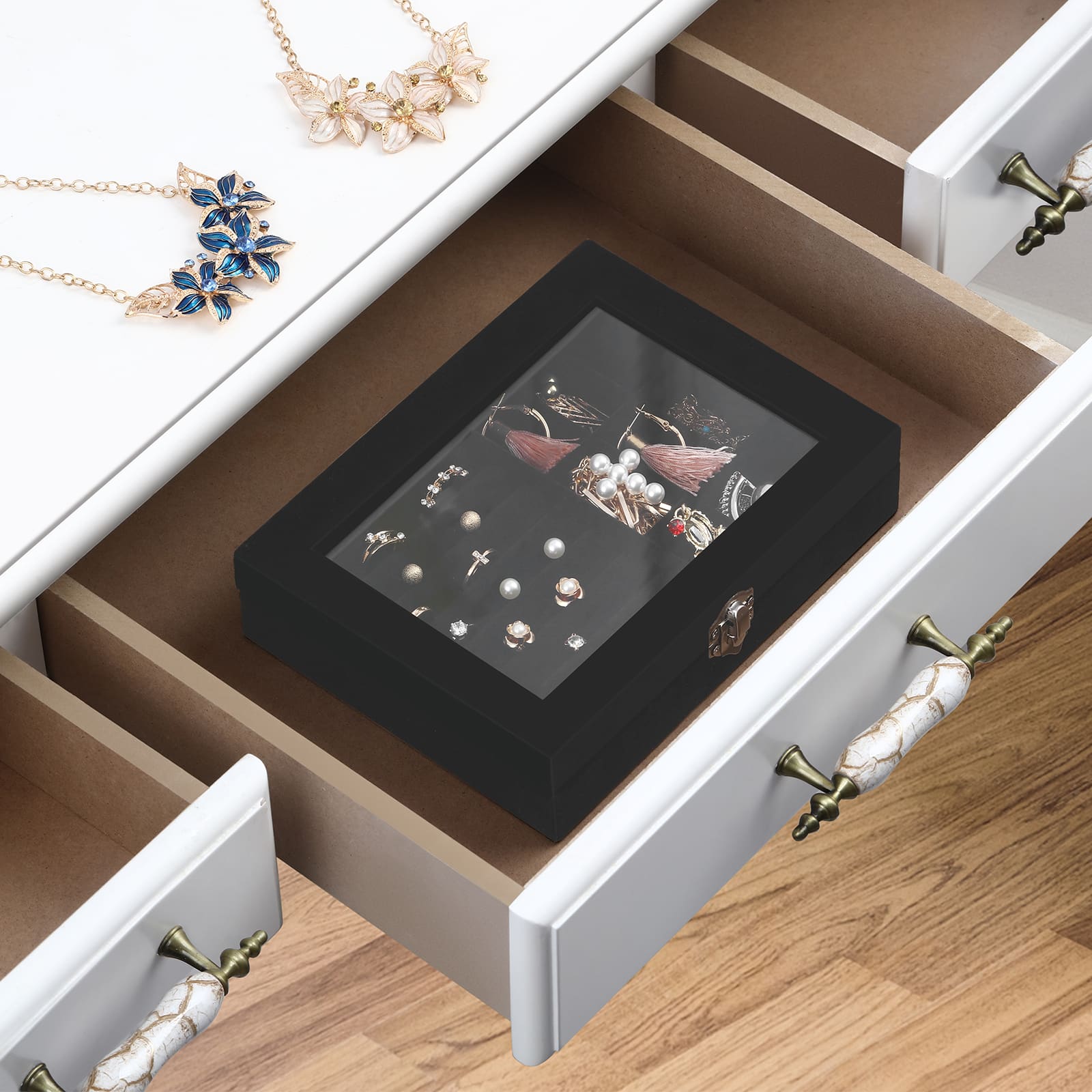 NEX&#x2122; 8&#x22; Black Velvet Jewelry Organizer For Earring and Rings