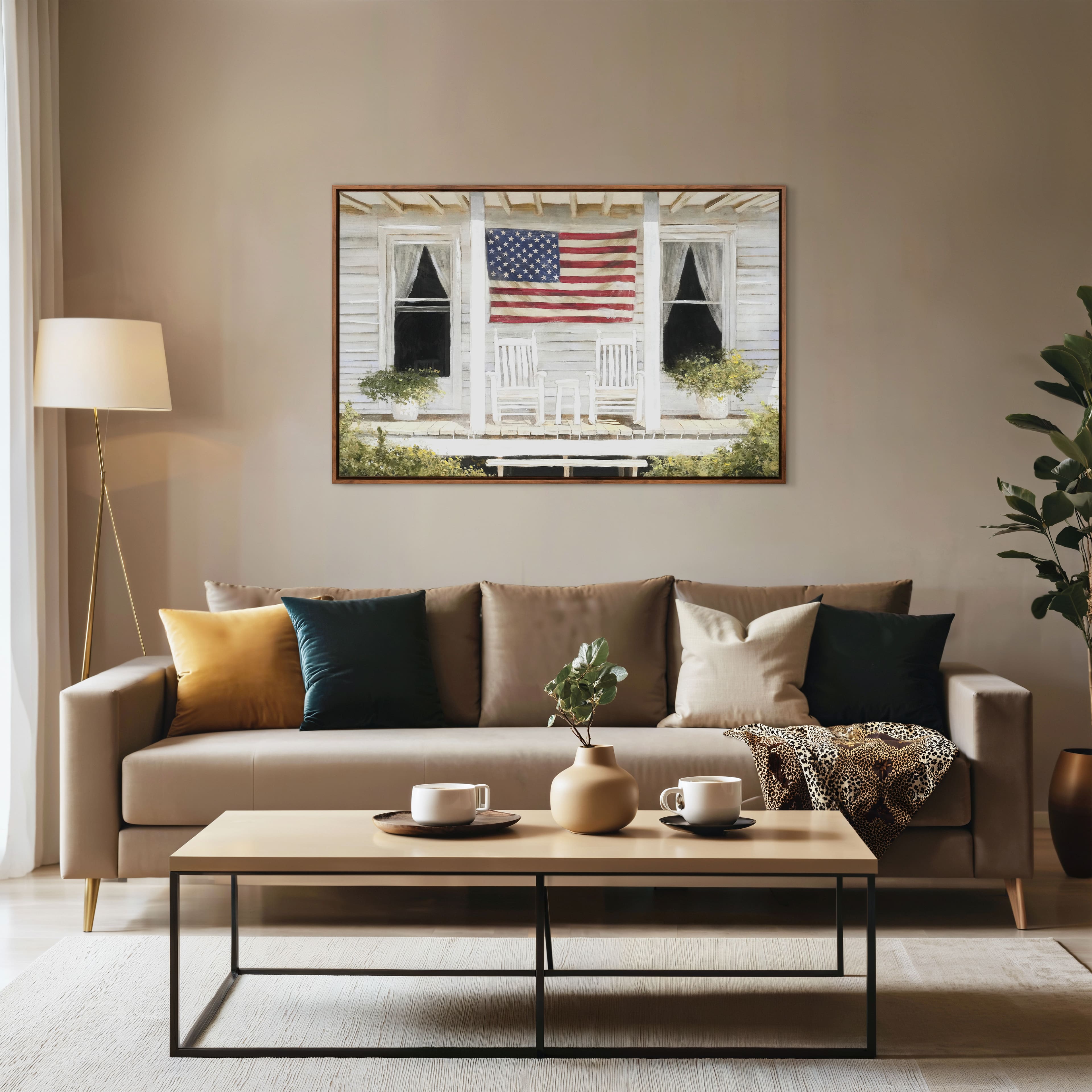 32&#x22; x 21&#x22; Red, White &#x26; Blue Flag on Porch Wall Canvas by Celebrate It&#x2122;