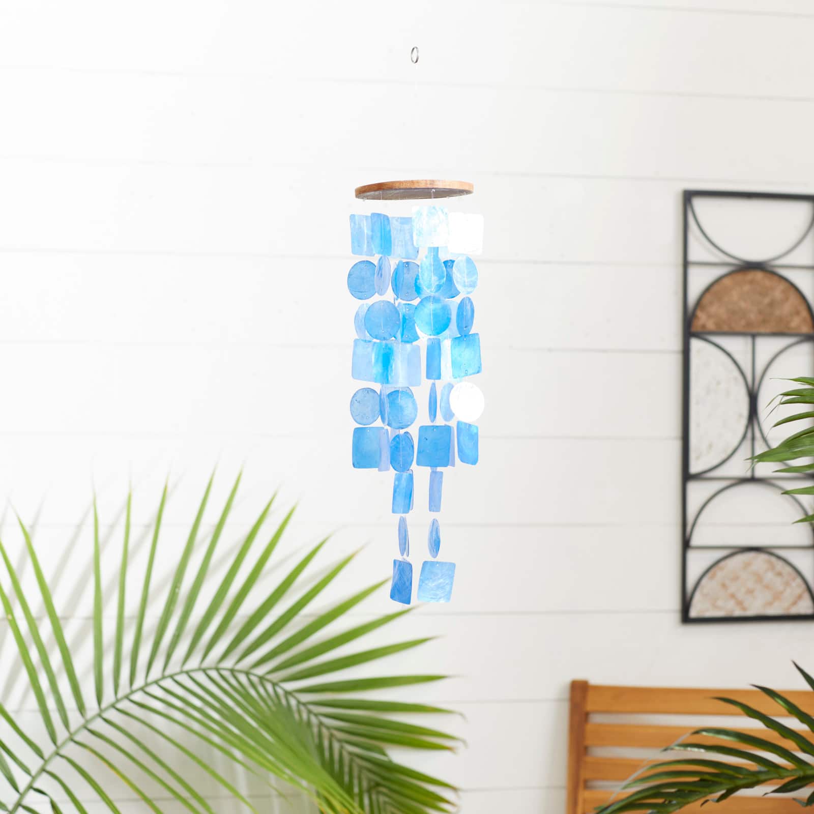 Blue Capiz shell Coastal Windchime, 26", 6"