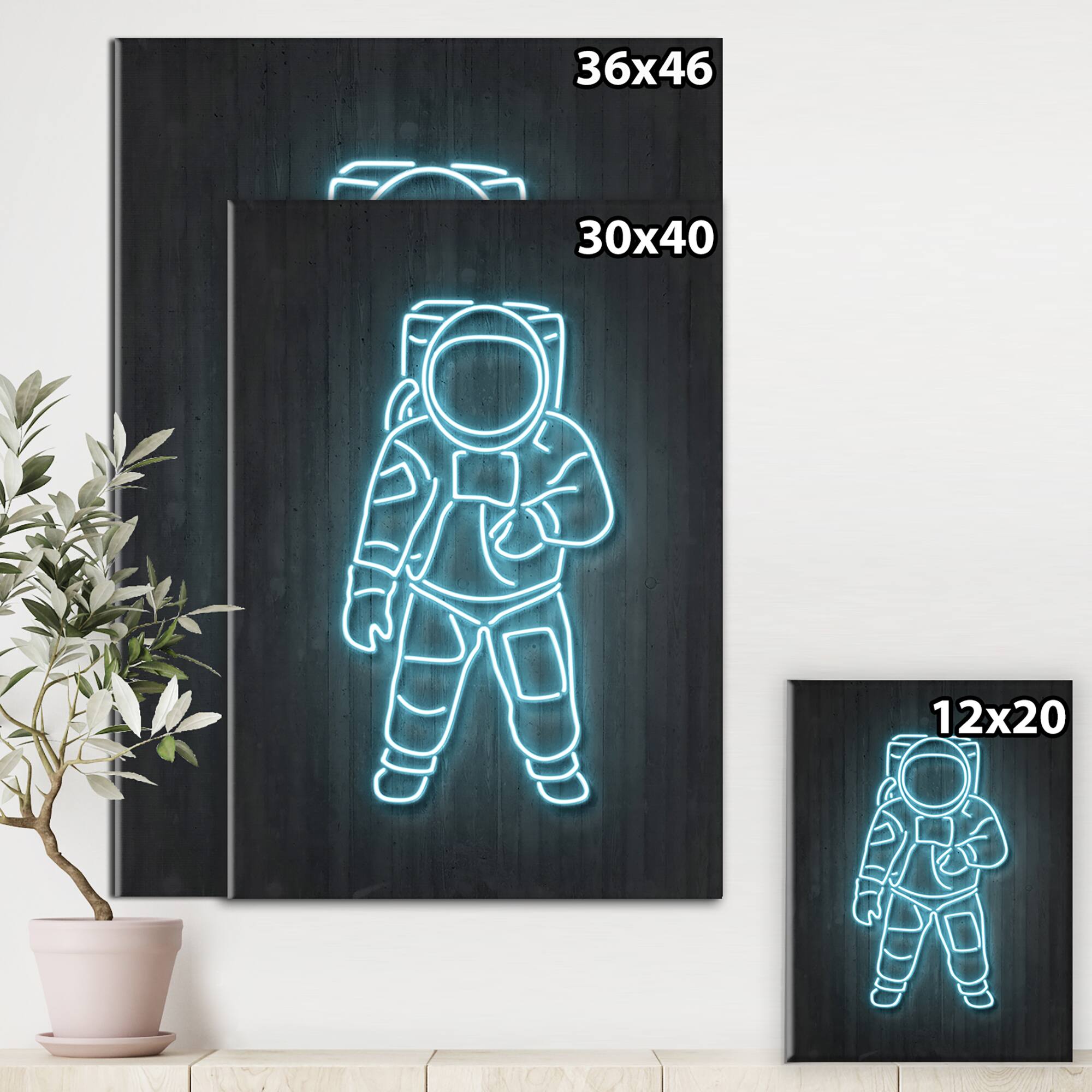 Designart - Neon Astronaut - Modern & Contemporary Premium Canvas Wall Art