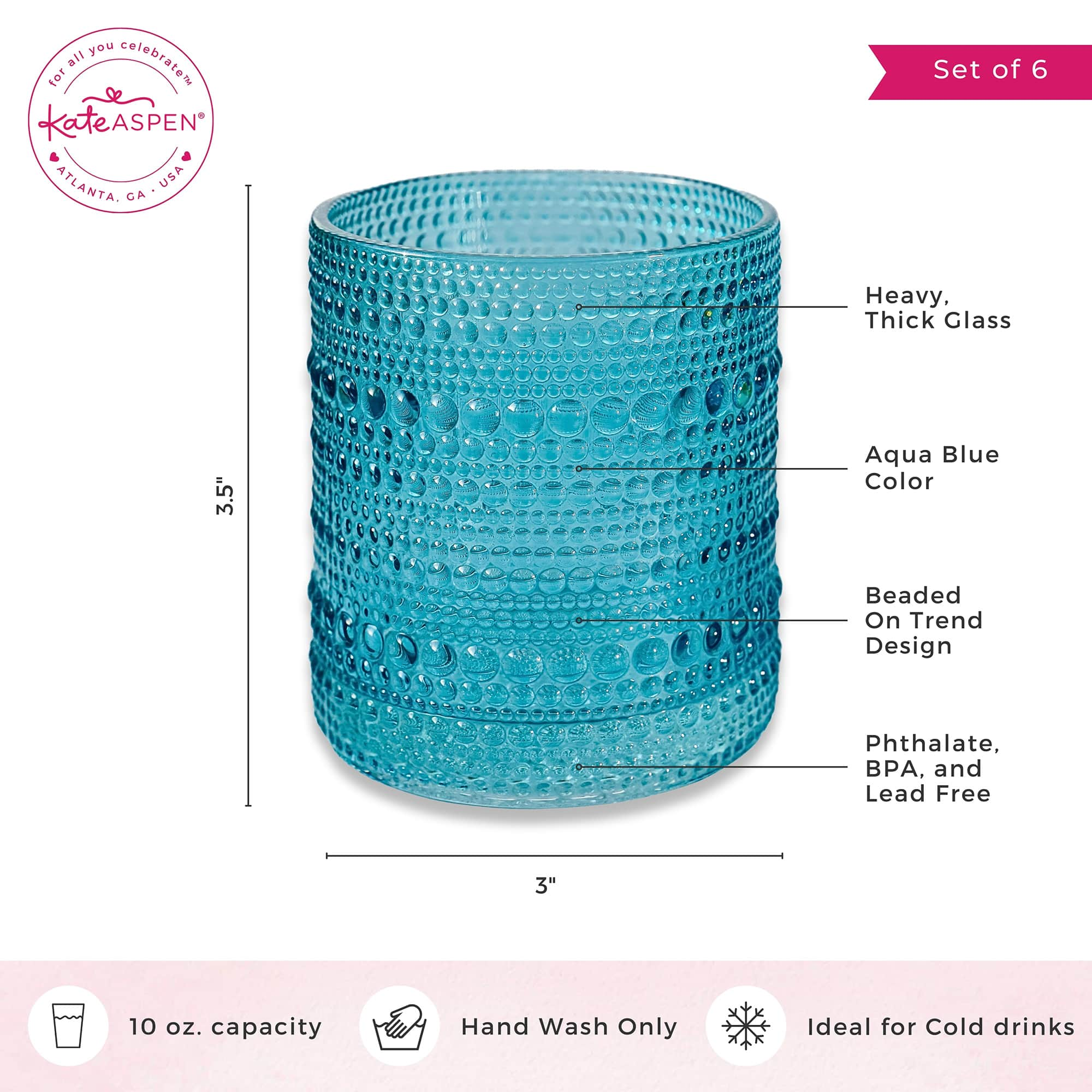 Kate Aspen&#xAE; 10oz. Textured Beaded Aqua Glasses, 6ct.