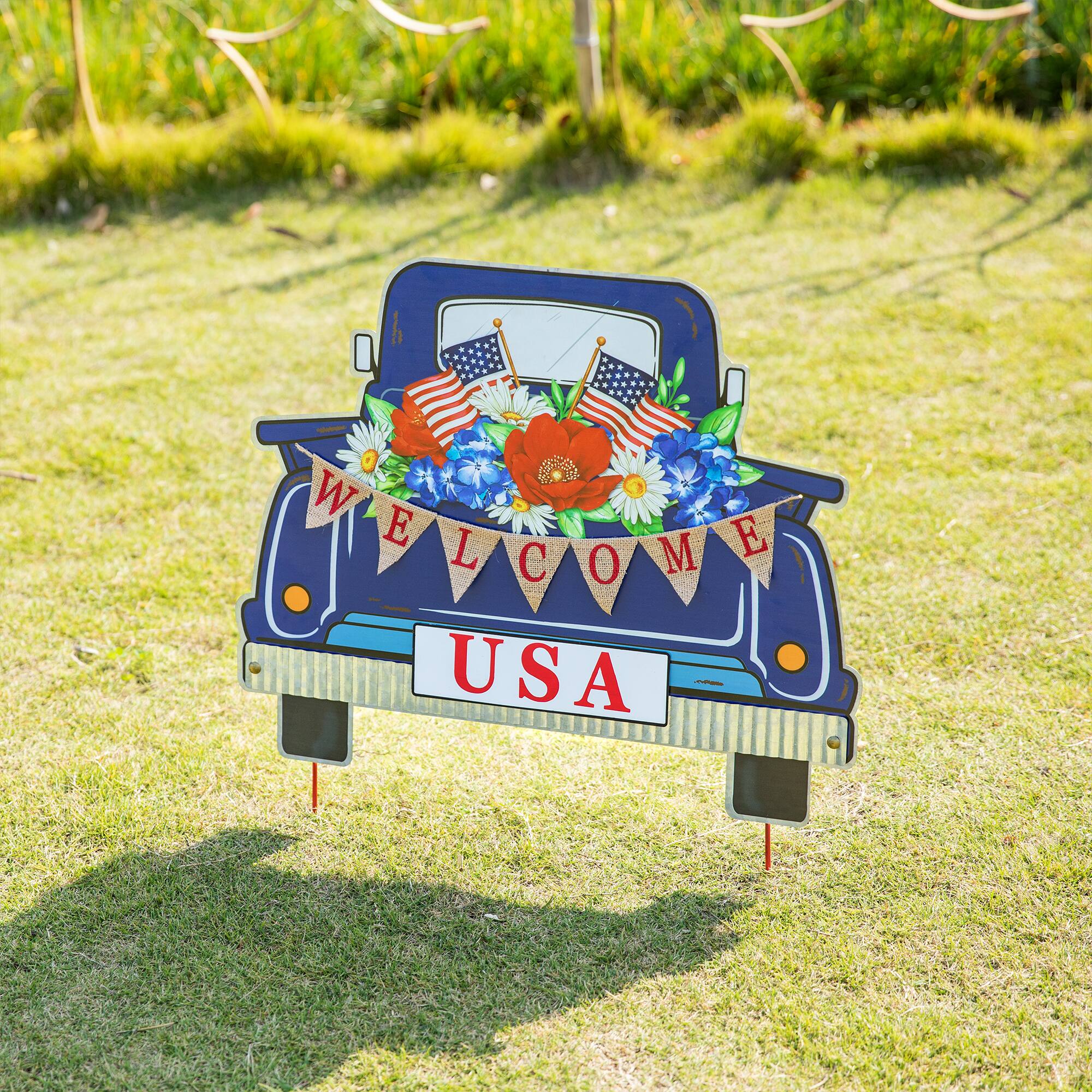 Glitzhome® 26" Patriotic America Metal Truck Yard Stake