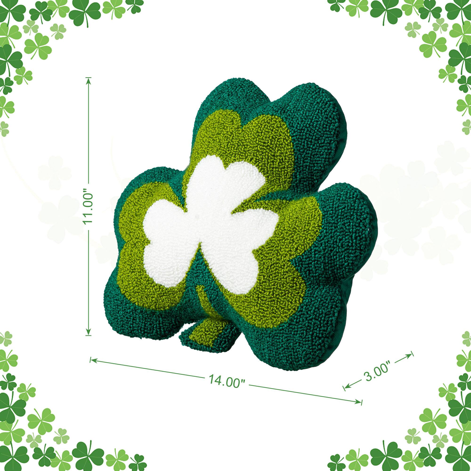 Glitzhome® 14" St. Patrick's Hooked Shamrock-Shaped Pillow