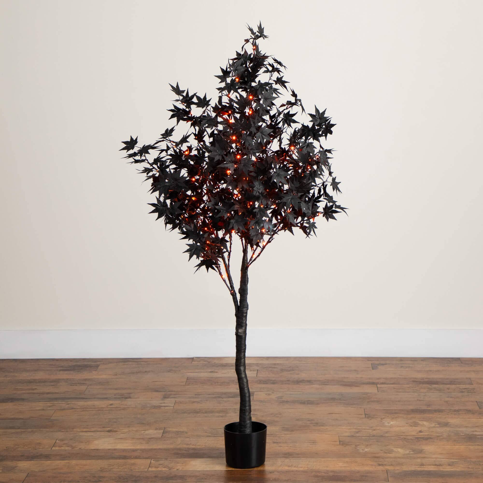 5ft. Pre-Lit Artificial Halloween Black Maple Tree with 240 Orange & Purple LED Lights