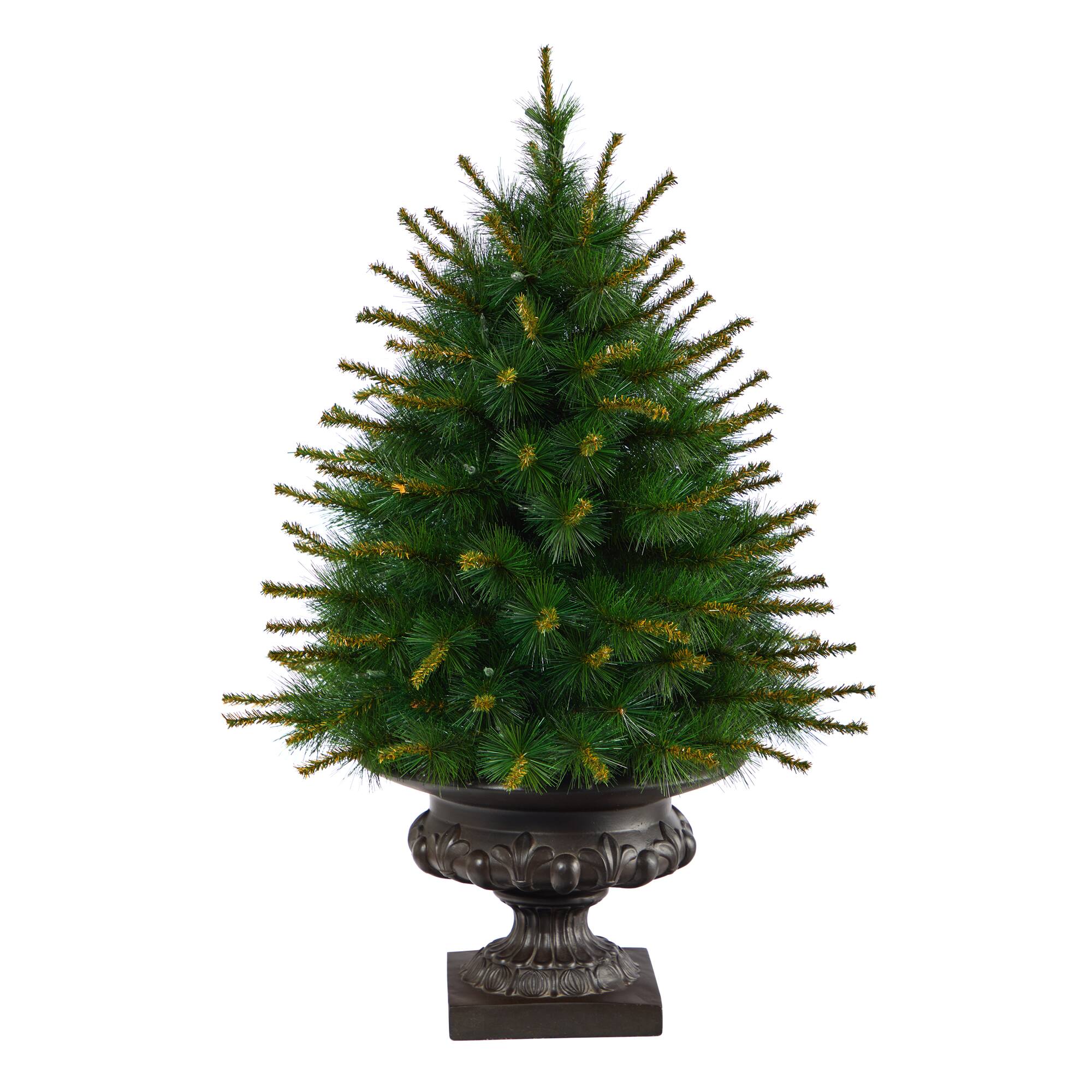 3.5ft. Pre-Lit New England Pine Artificial Christmas Tree In Iron Colored Urn, Clear Lights