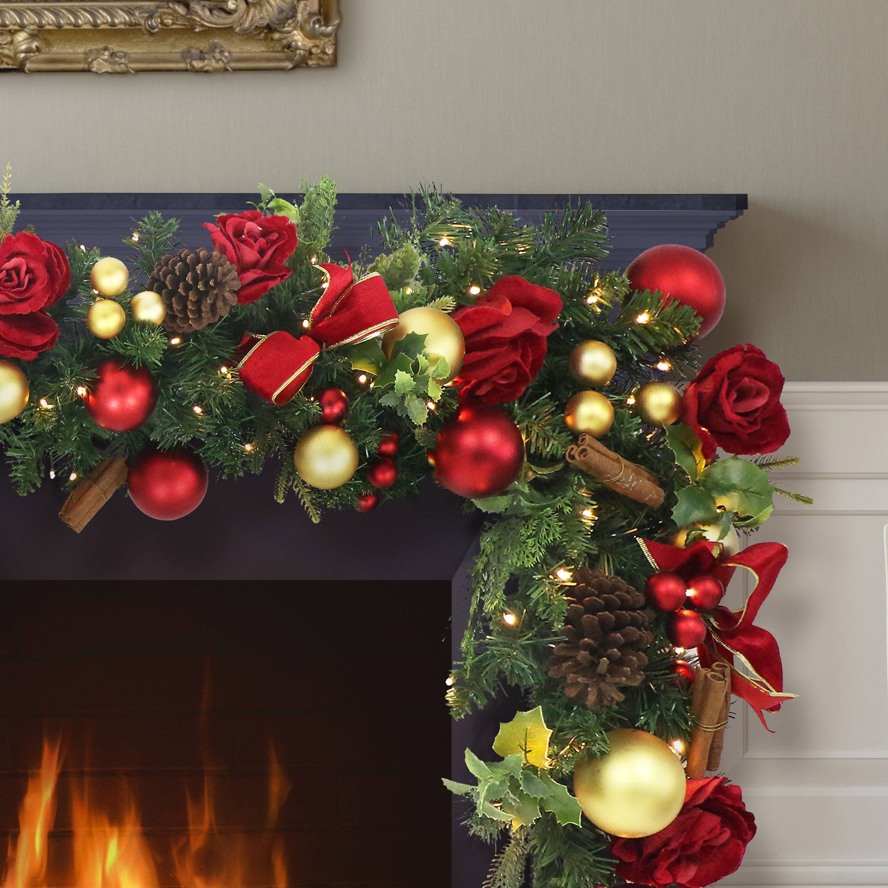 6ft. Pre-Lit Red & Gold Adorned Artificial Garland 