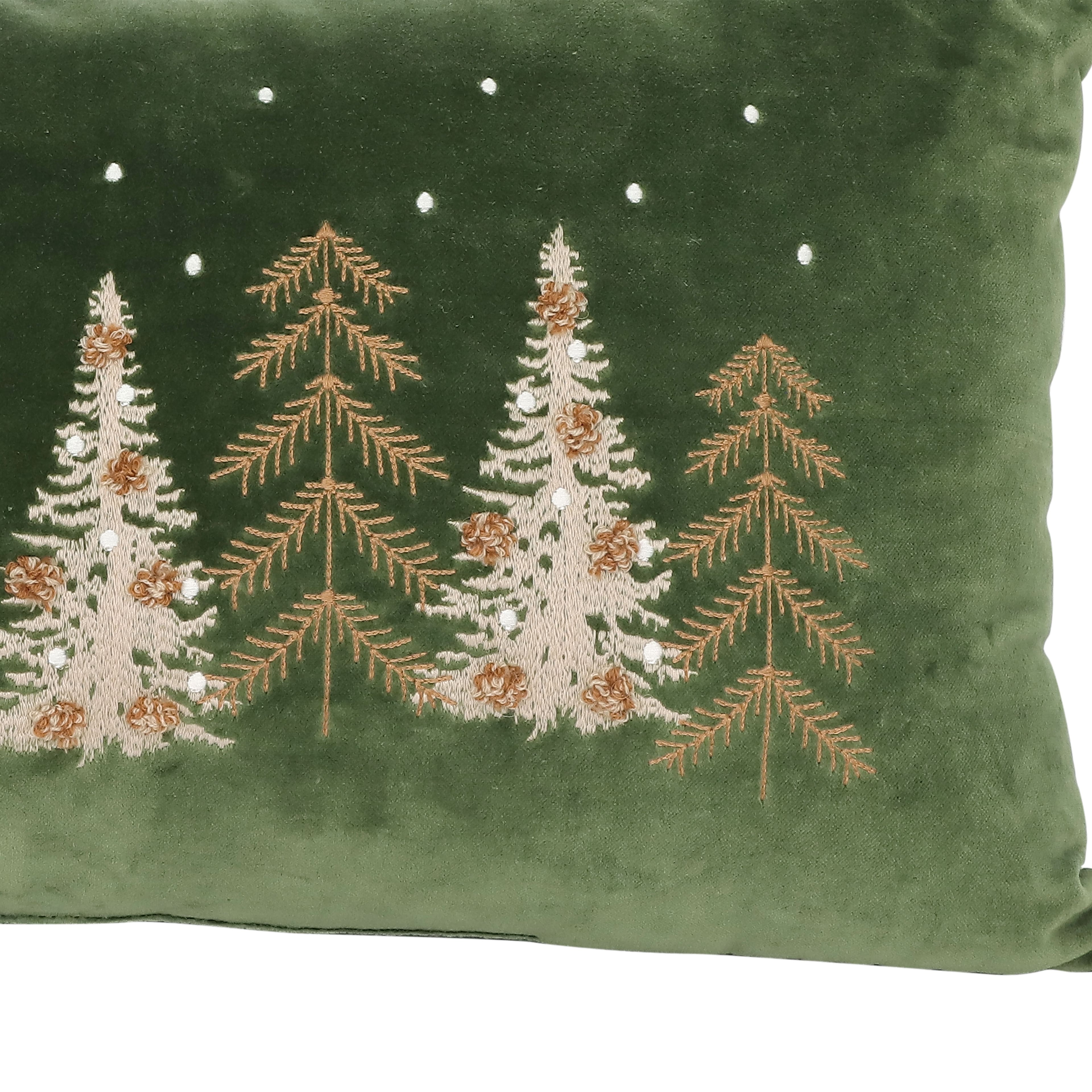 20&#x22; x 12&#x22; Green Embroidered Trees Lumbar Throw Pillow by Ashland&#xAE;