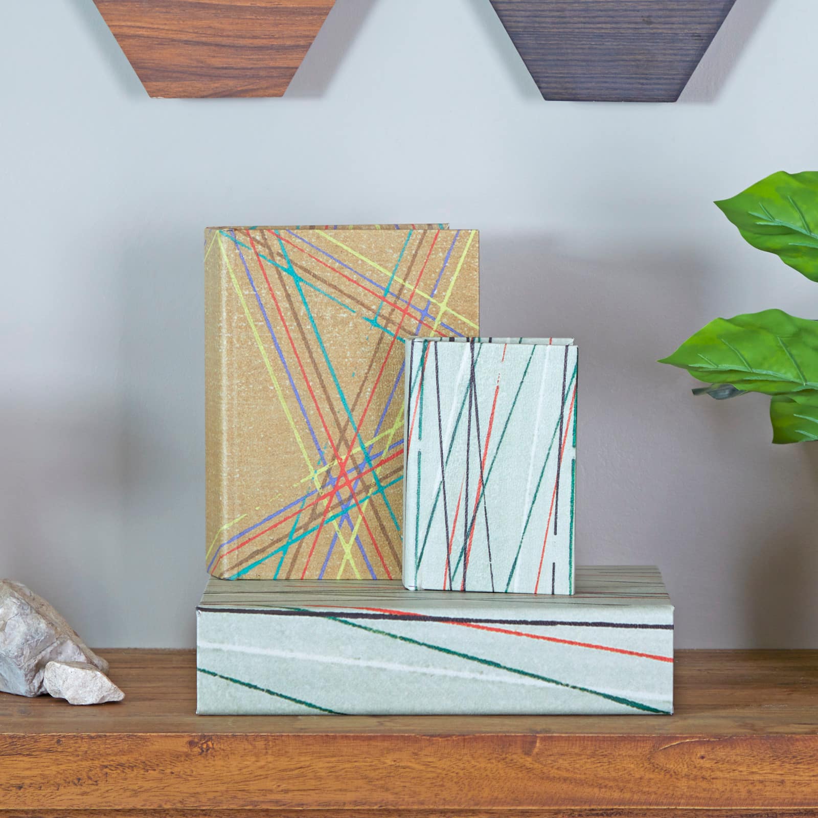 Line Print Faux Leather Faux Book Box with Varying Patterns Set