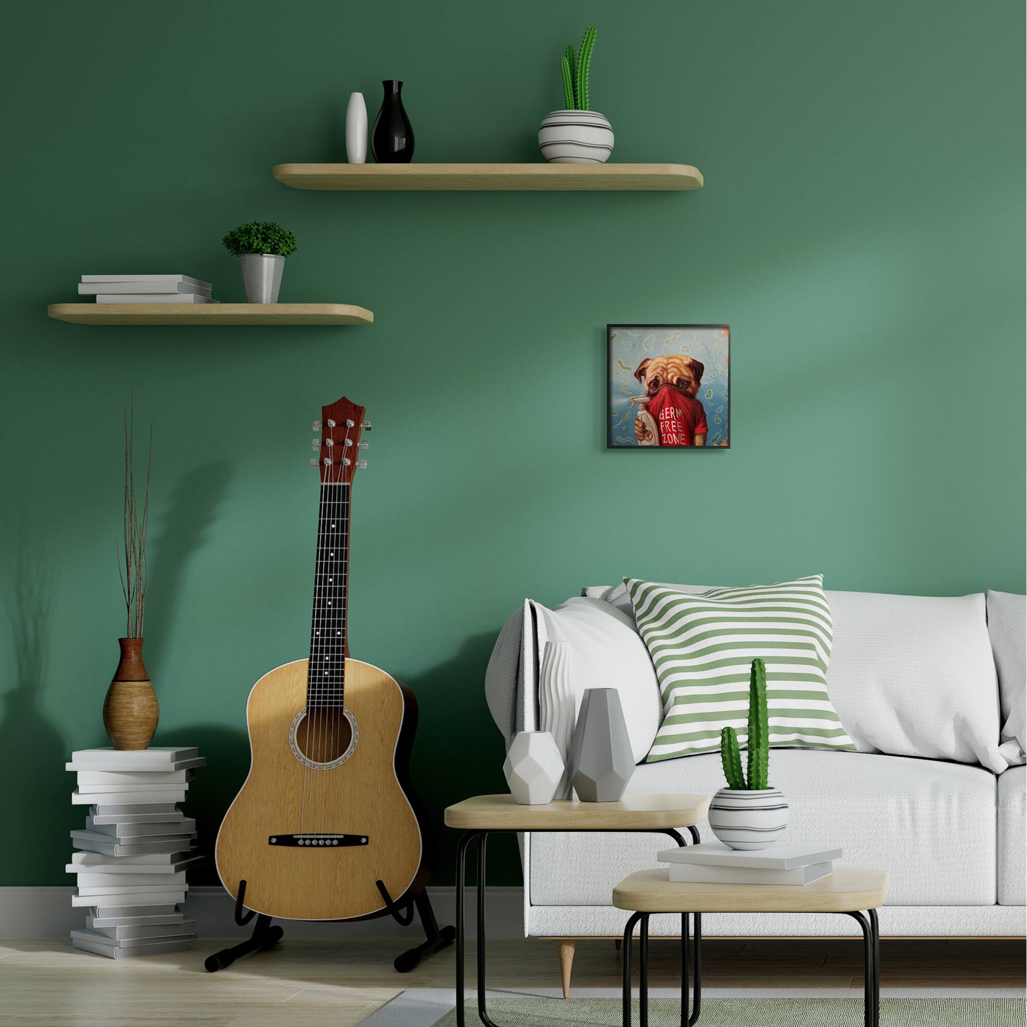 Stupell Industries Pug Portrait Germ Free Zone Cleaning Dog, 12" x 12"