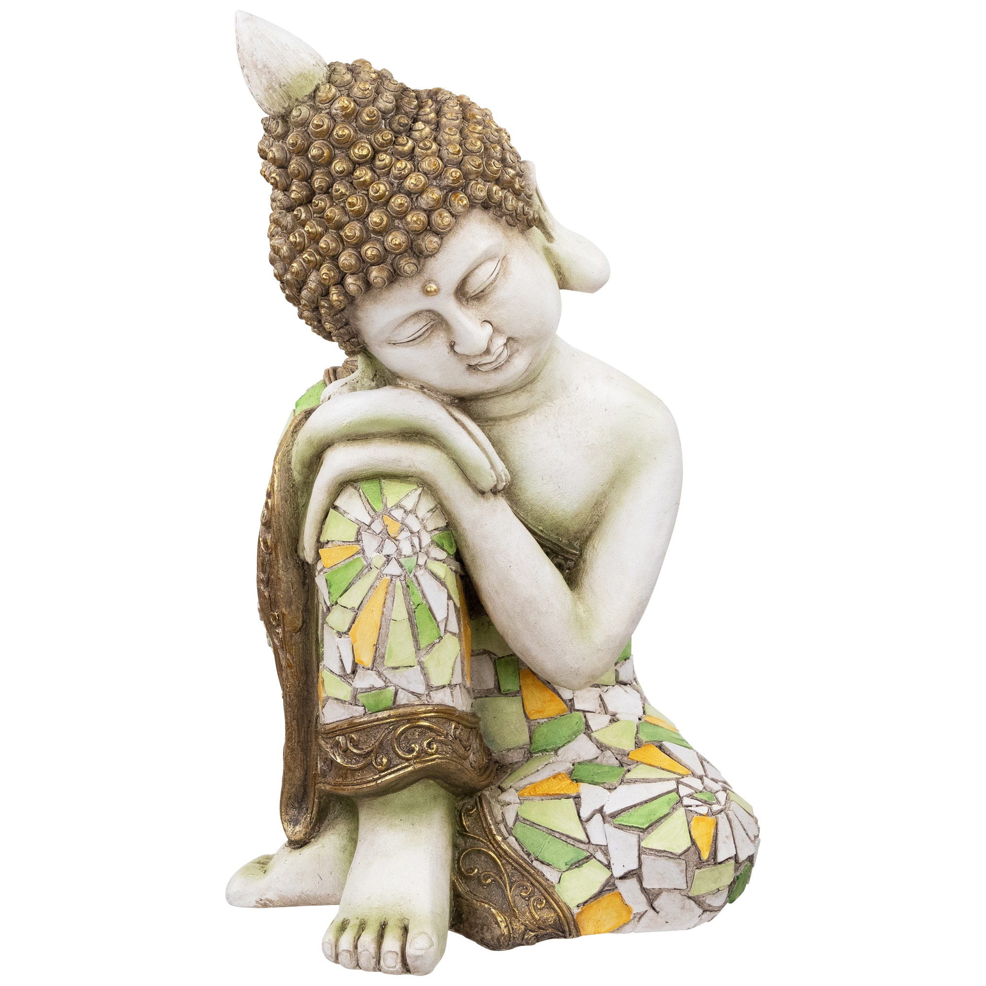 17&#x22; Resting Mosaic Buddha Outdoor Ceramic Garden Statue