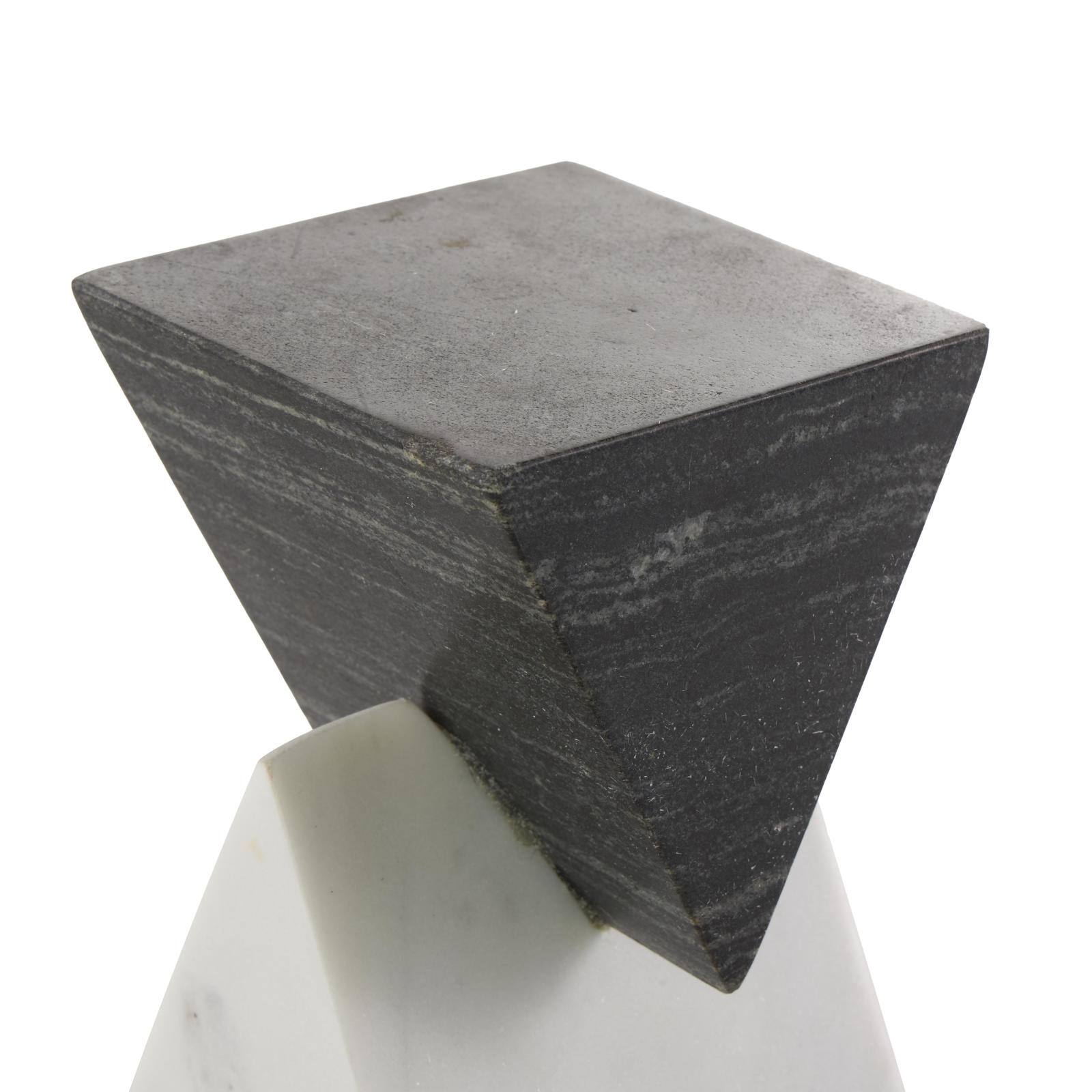 6.5" White & Black Marble Geometric Stacked Pyramid Sculpture