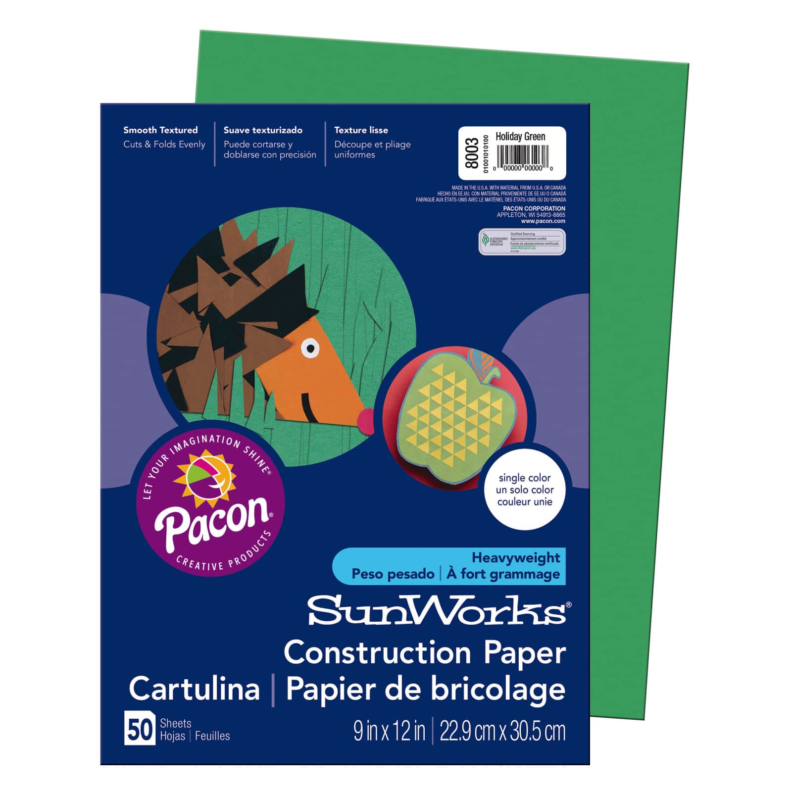 Pacon SunWorks Construction Paper, 20 Sheets, 9" x 12", Holiday Green