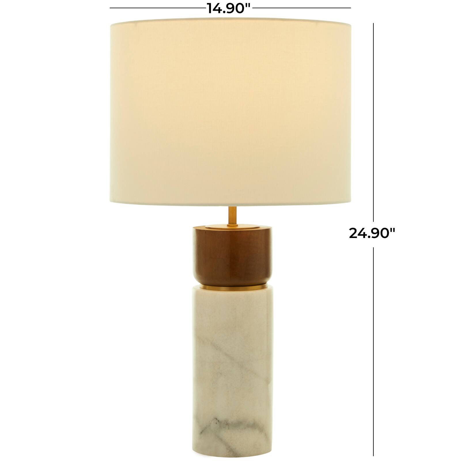 White Marble Thick Stand Table Lamp with Drum Shade 15" x 14" x 25"
