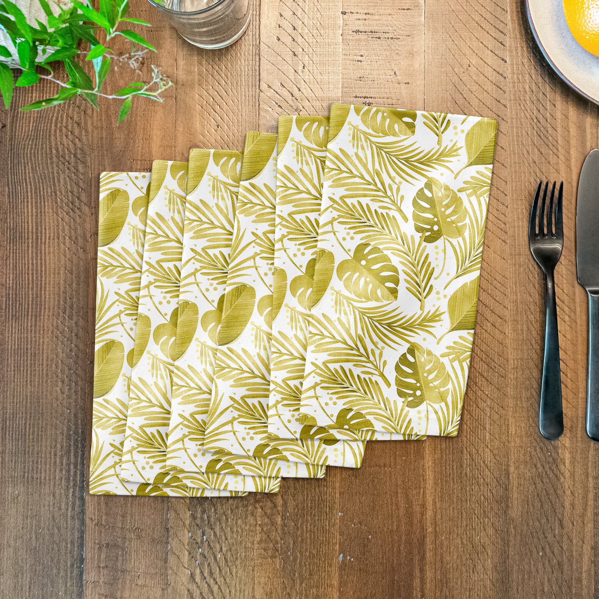 Coastal Yellow Leaves 10&#x22; x 10&#x22; Cotton Twill Napkin