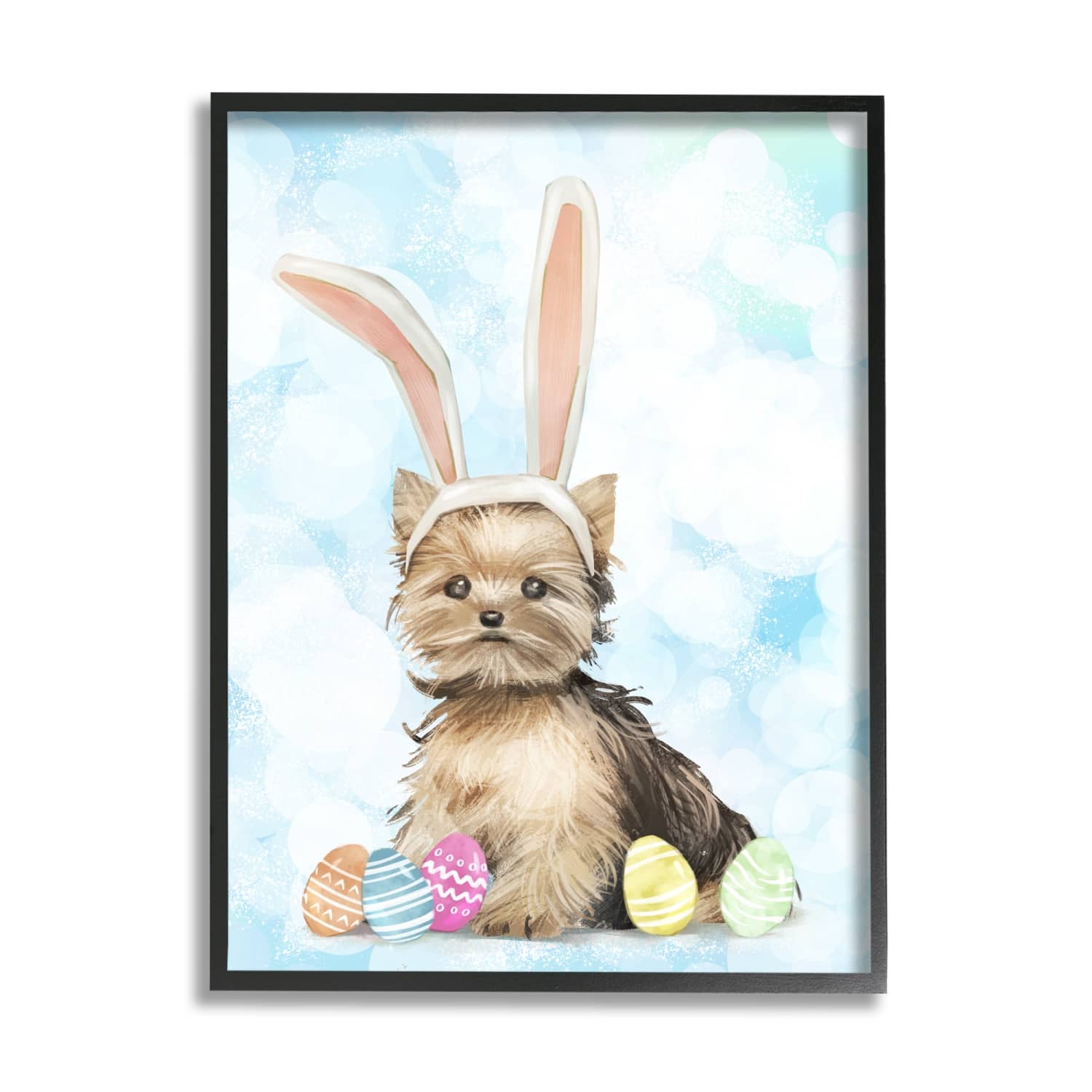 Stupell Industries Easter Yorkie Puppy Bunny Ears Patterned Eggs Framed Giclee Art
