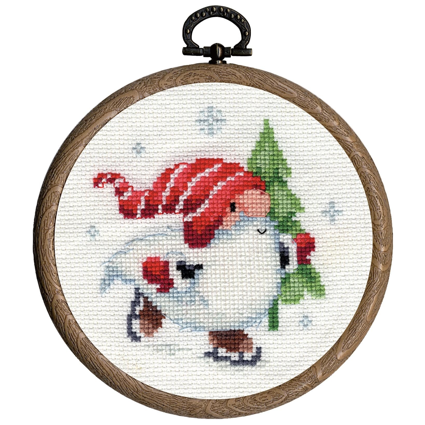 Vervaco 3&#x27;&#x27; Round Christmas Gnomes Counted Cross Stitch Miniatures Kit