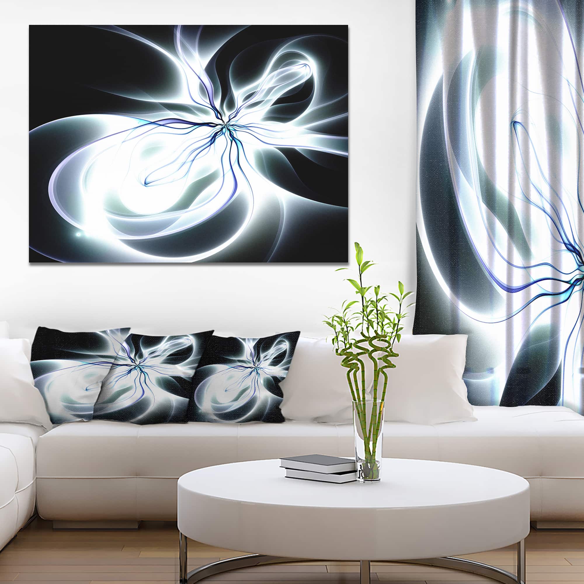 Designart - White Symmetrical Fractal Flower - Abstract Art on Canvas