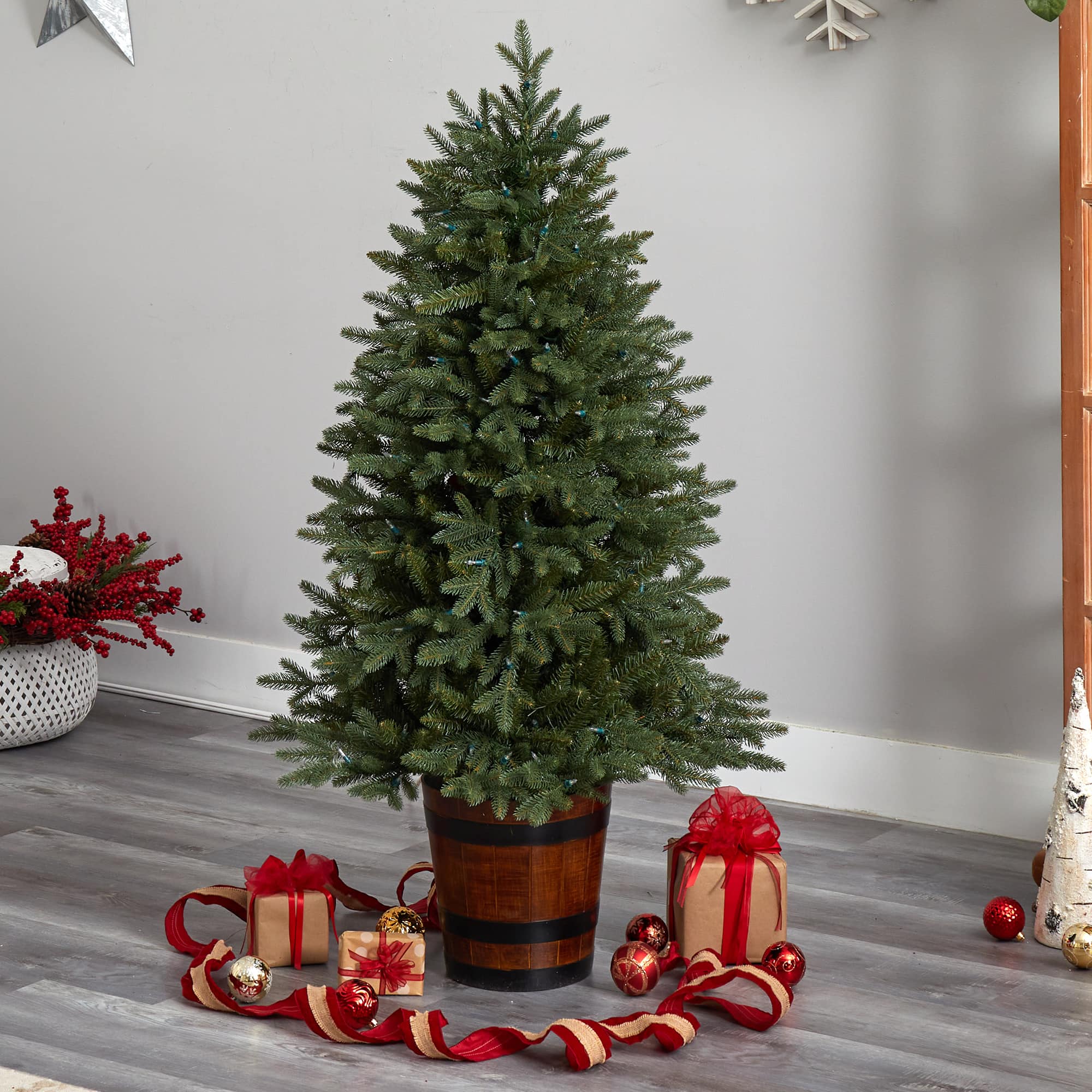 5ft. Pre-Lit Colorado Aspen Artificial Christmas Tree in Decorative Planter, White LED Lights