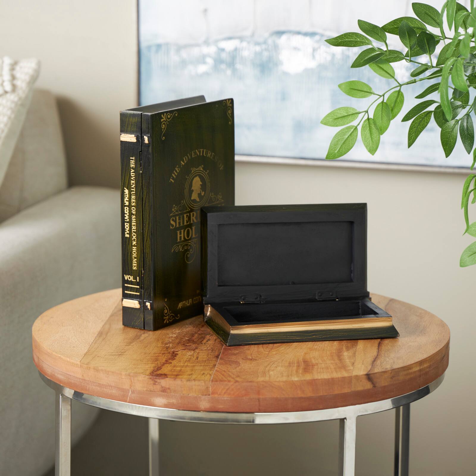 Green Wooden Sherlock Holmes Storage Faux Book Box Set