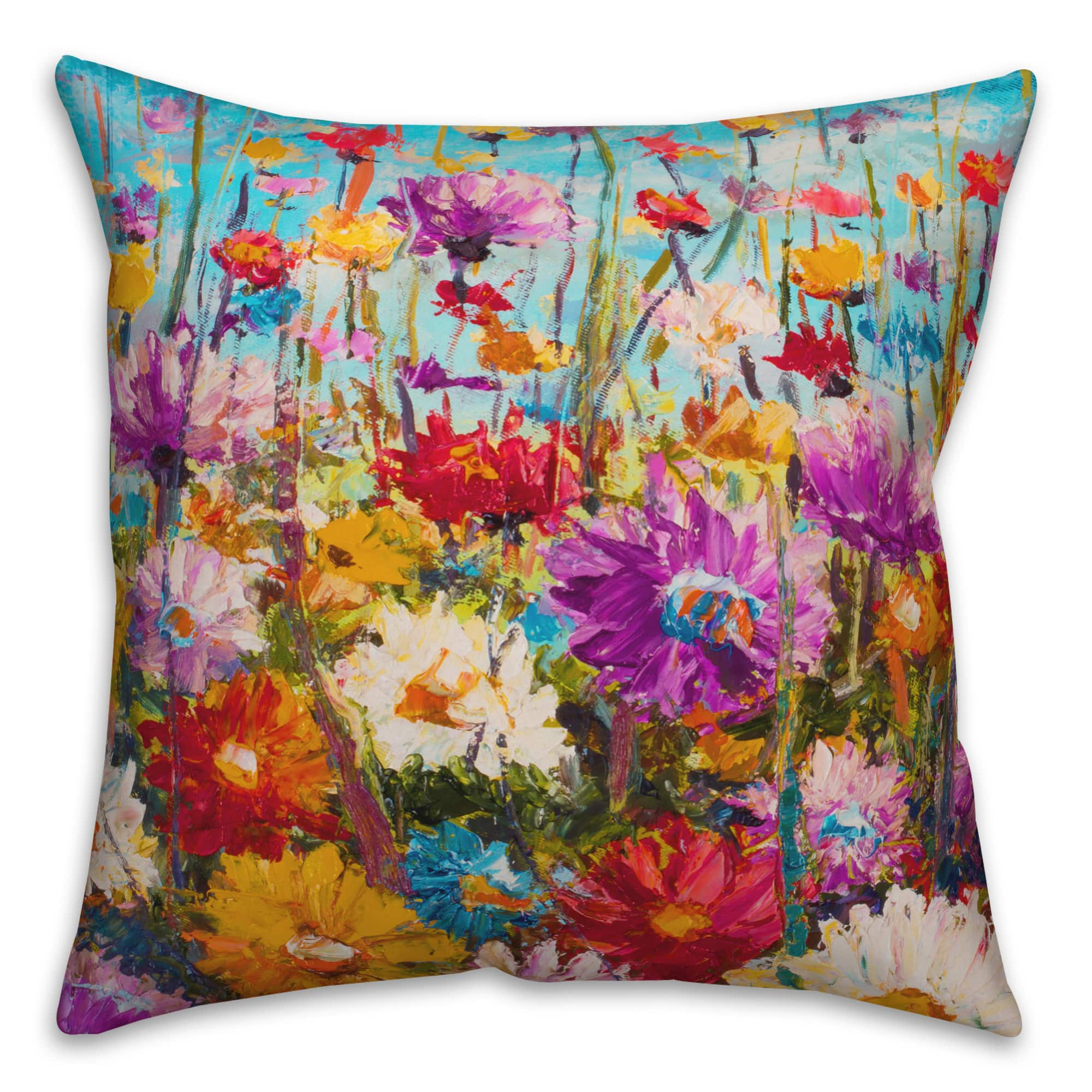 Bright Flower Field Throw Pillow