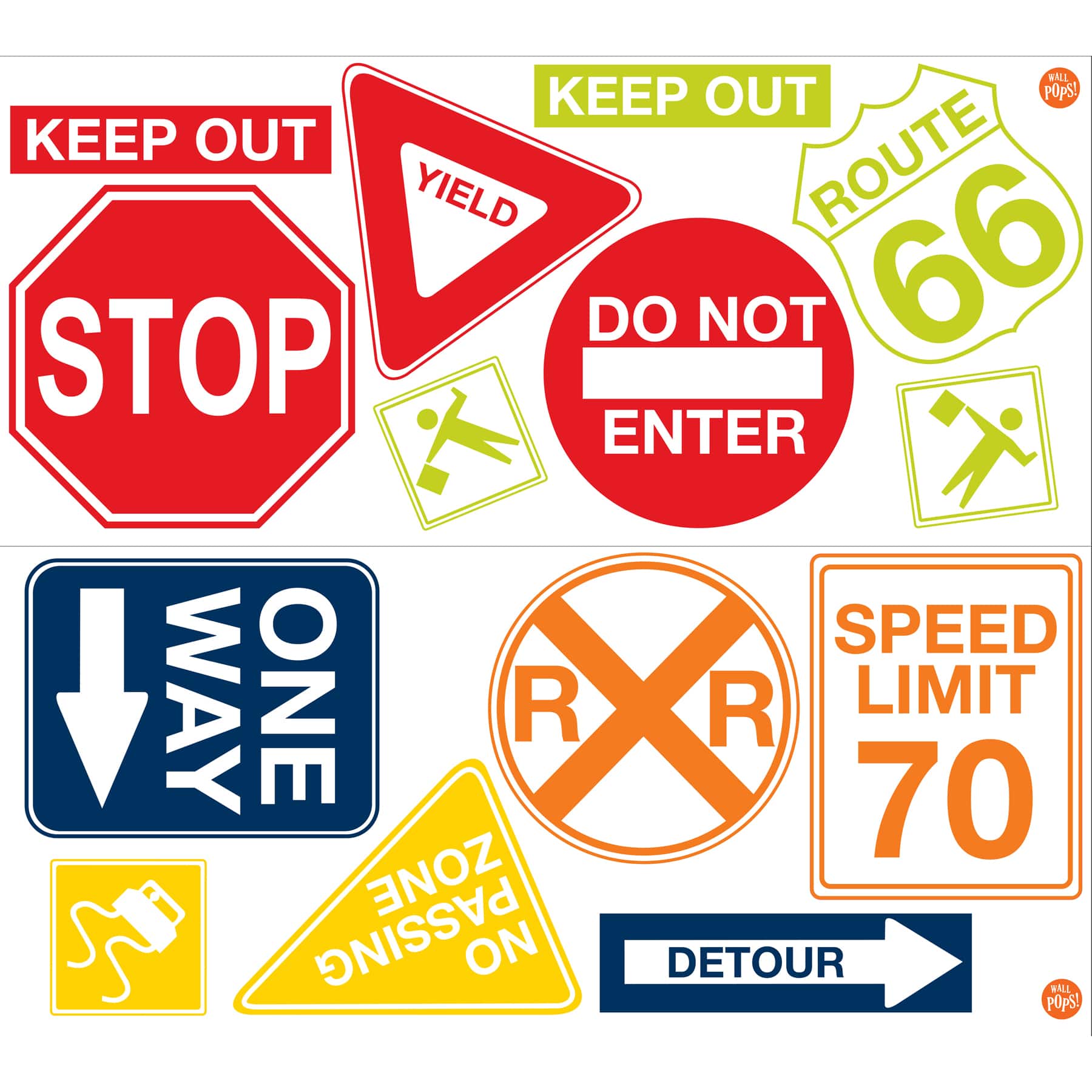 Vehicle Warning Road Sign Stickers 6 Road Sign Wall Stickers Kids Room Decor 