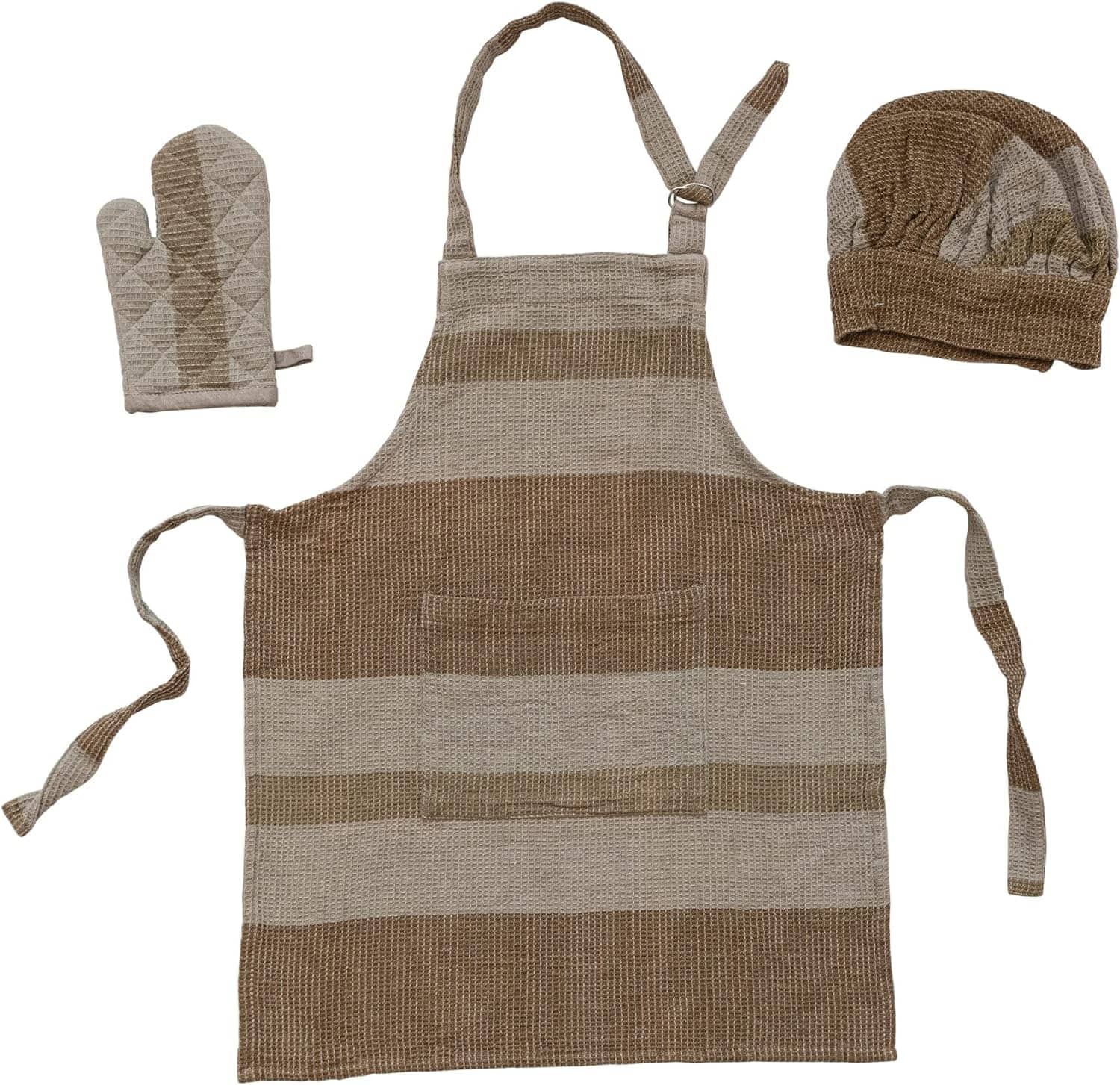 Hello Honey&#xAE; Beige &#x26; Gray Child Apron, Chef Hat &#x26; Oven Mitt Set