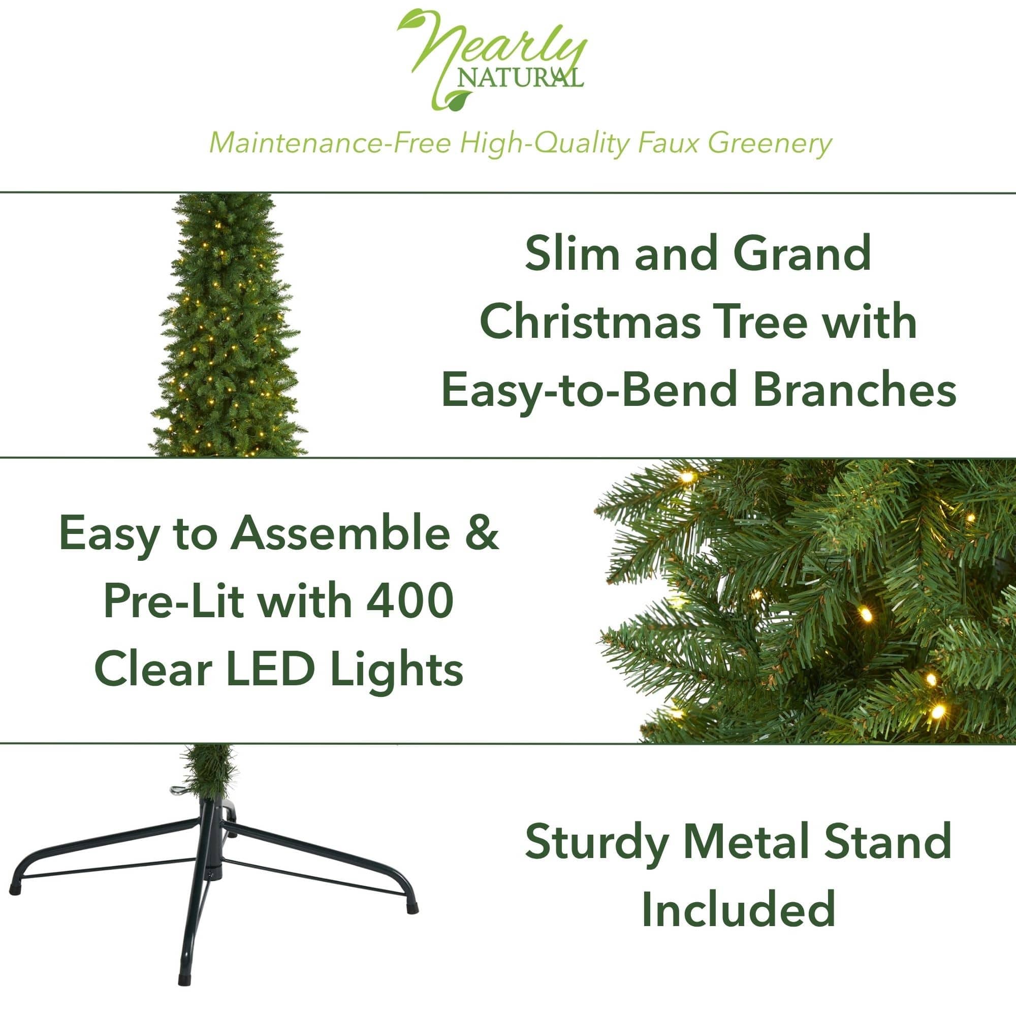 8ft. Pre-Lit Green Mountain Pine Artificial Christmas Tree, Clear LED Lights