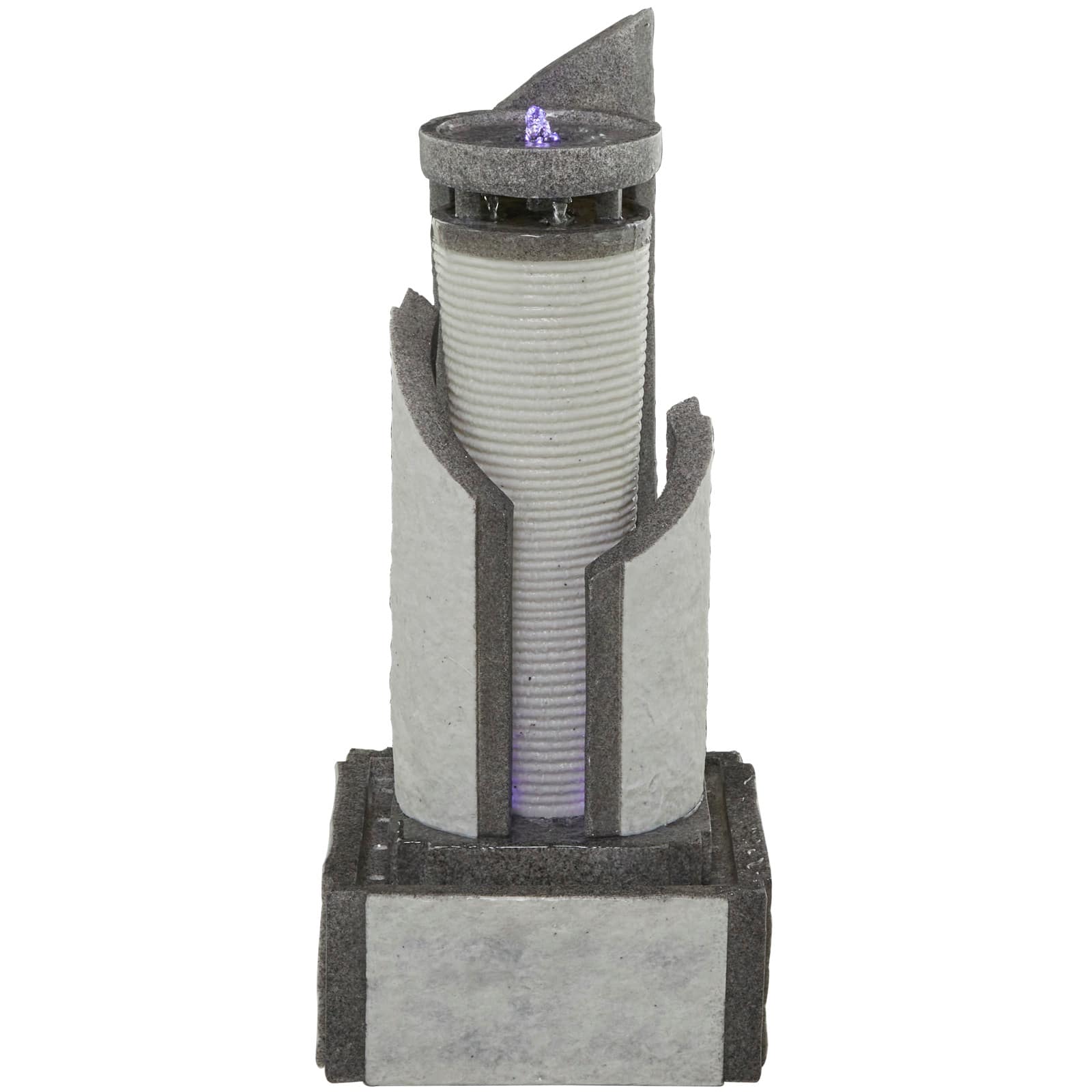 34.5" Light Gray Fiberglass 2-Tier Geometric Fountain with LED Light