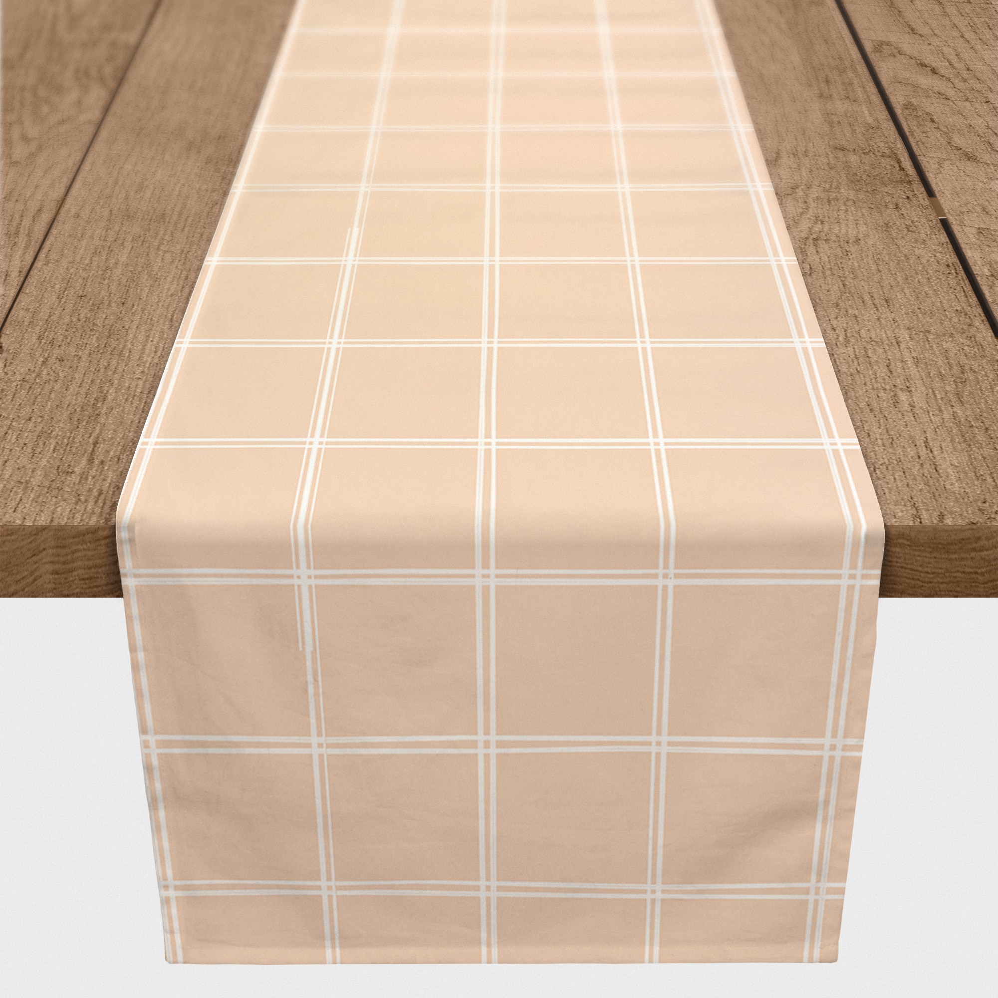 72'' Peach Grid Cotton Twill Table Runner