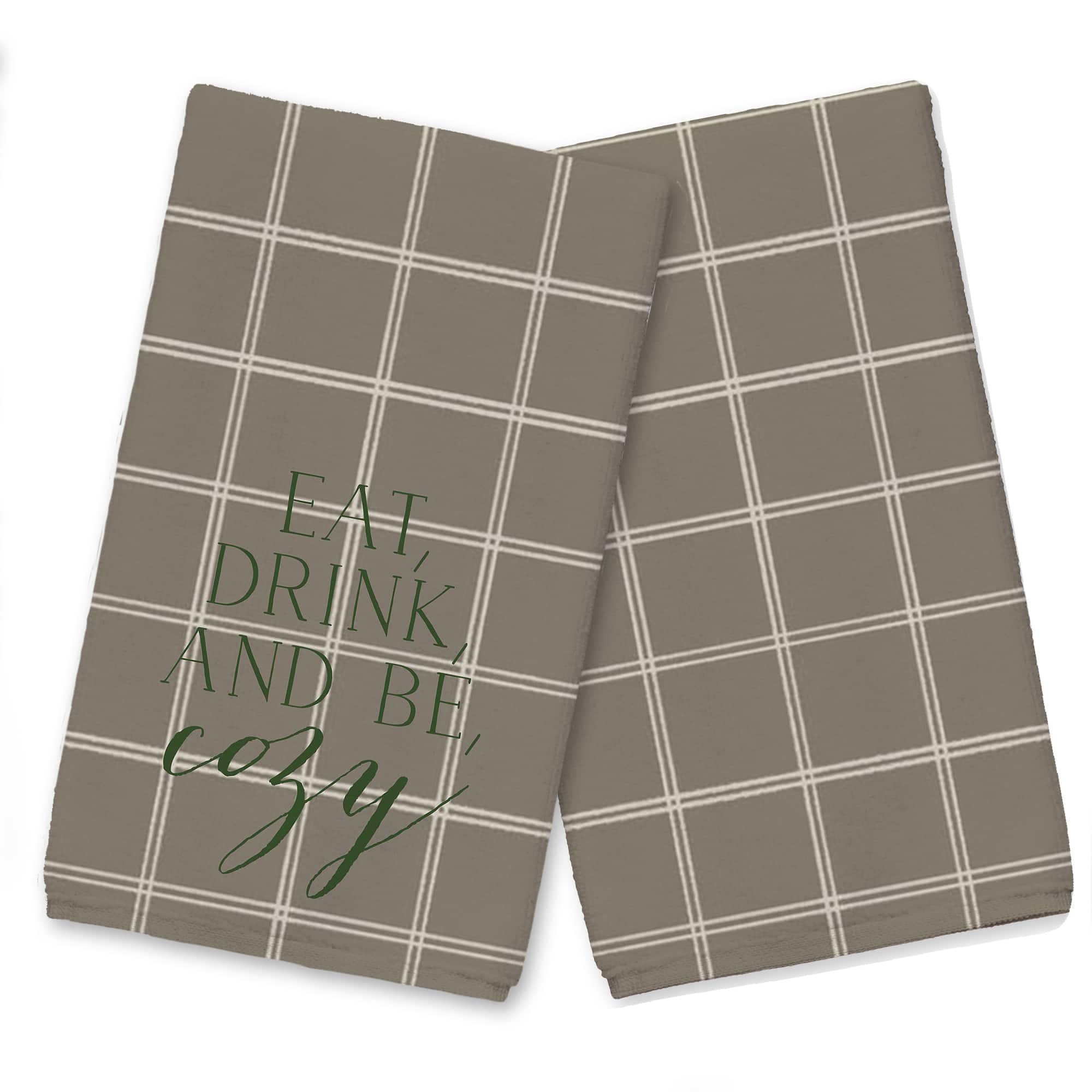 Plaid Kitchen Towels Taupe & White