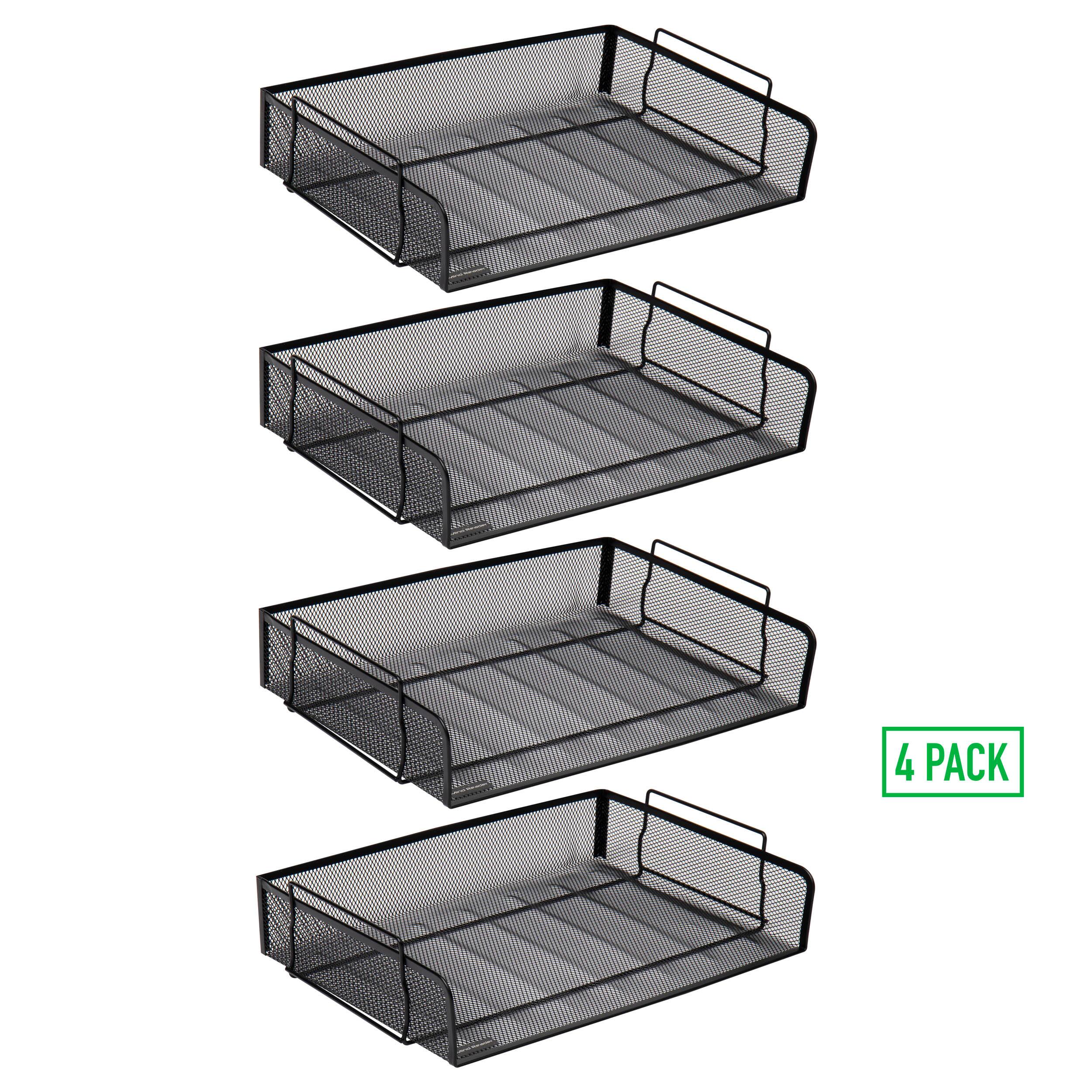 Mind Reader 4 Pack Black Stackable Metal Mesh Tray and Desk Document Organizer